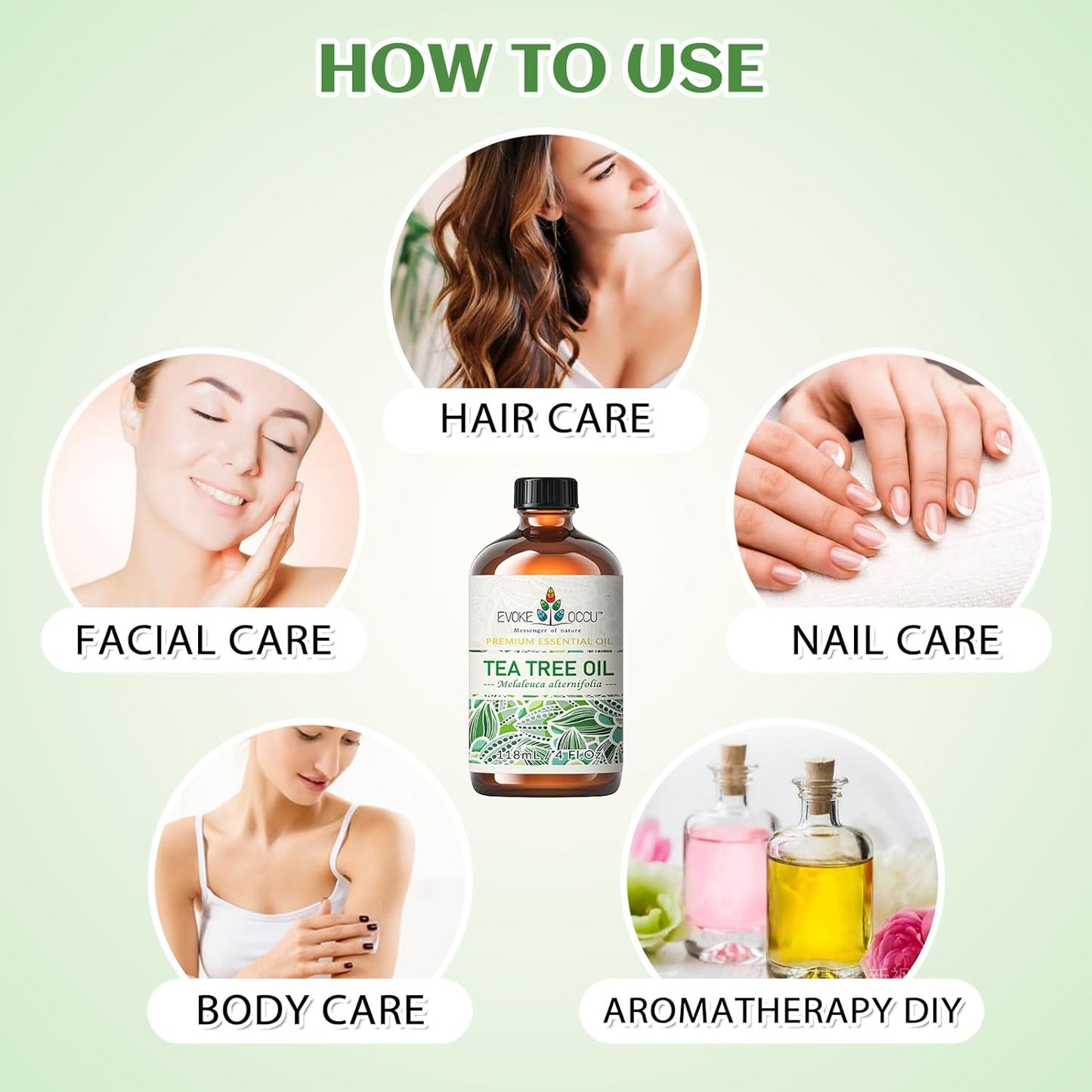 EVOKE OCCU 100% Pure Tea Tree Oil, for Skin, Face, Toenails, Add to Body Wash, Soap, Foot Soak - 4 FL Oz