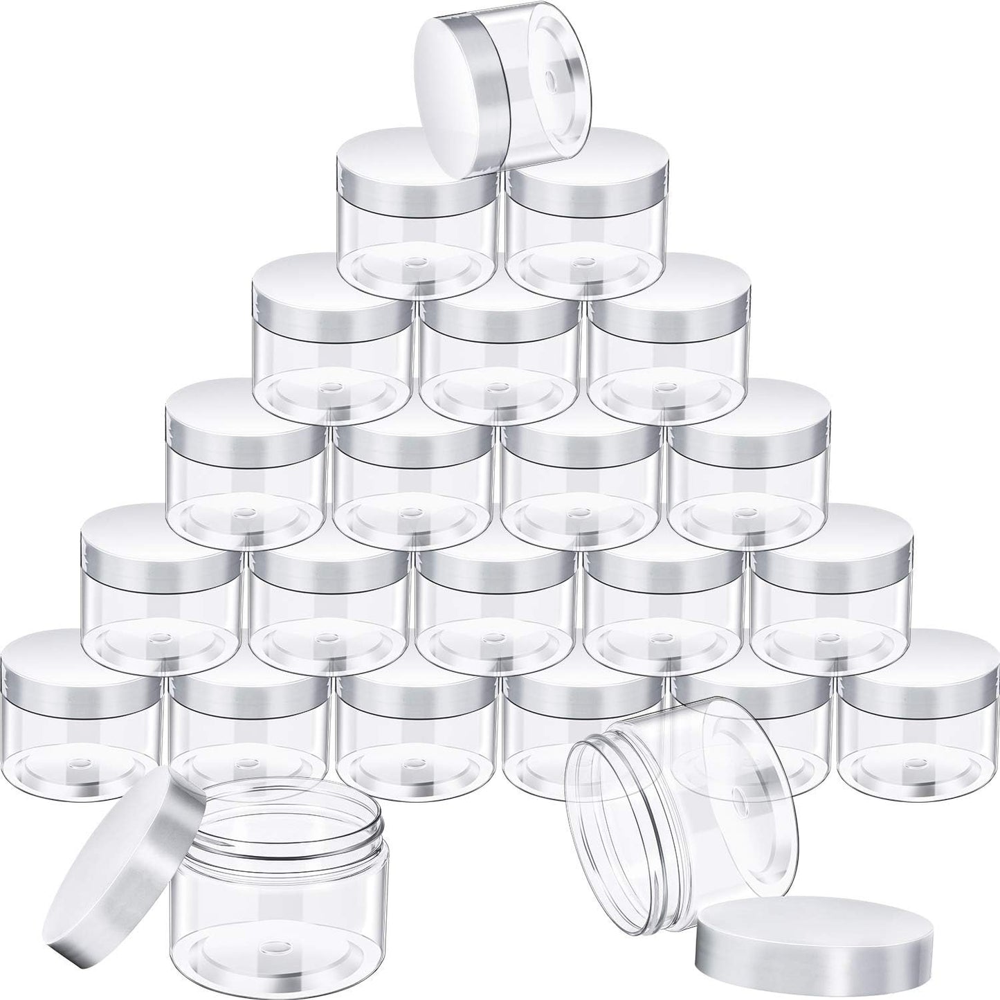 SATINIOR 24 Pieces Empty Clear Plastic Jars with Lids Round Storage Containers Wide Mouth for Beauty Product Cosmetic Cream Lotion Liquid Butter Craft and Food(White Lid,32 oz)