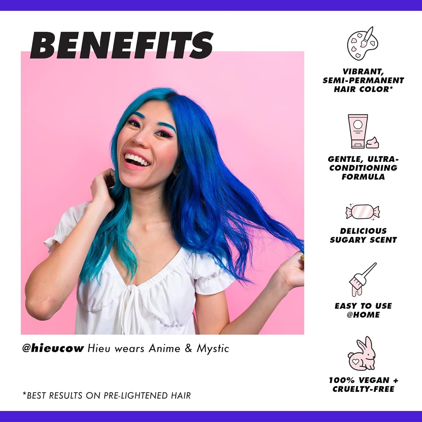 Lime Crime Unicorn Hair Dye Full Coverage, Mystic (Electric Blue) - Vegan and Cruelty Free Semi-Permanent Hair Color Conditions & Moisturizes - Temporary Blue Hair Dye With Sugary Citrus Vanilla Scent