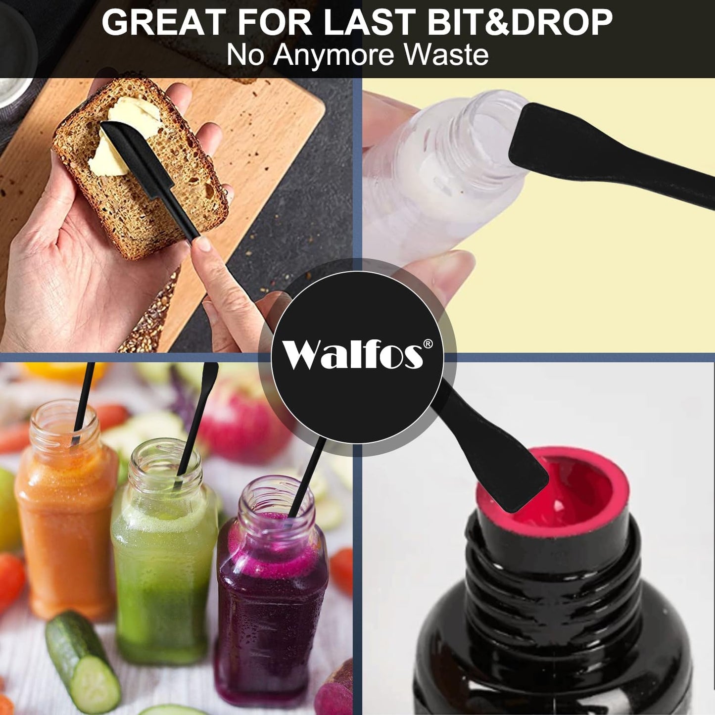 Walfos 3pcs Mini Silicone Spatula Set, Small Spatulas For Cosmetics, 600°F Heat Resistant Reusable Beauty Spatula Tiny Spatula, No Bpa Free, For Kitchen Cooking Cosmetic Jars Kitchen Bottles, Black