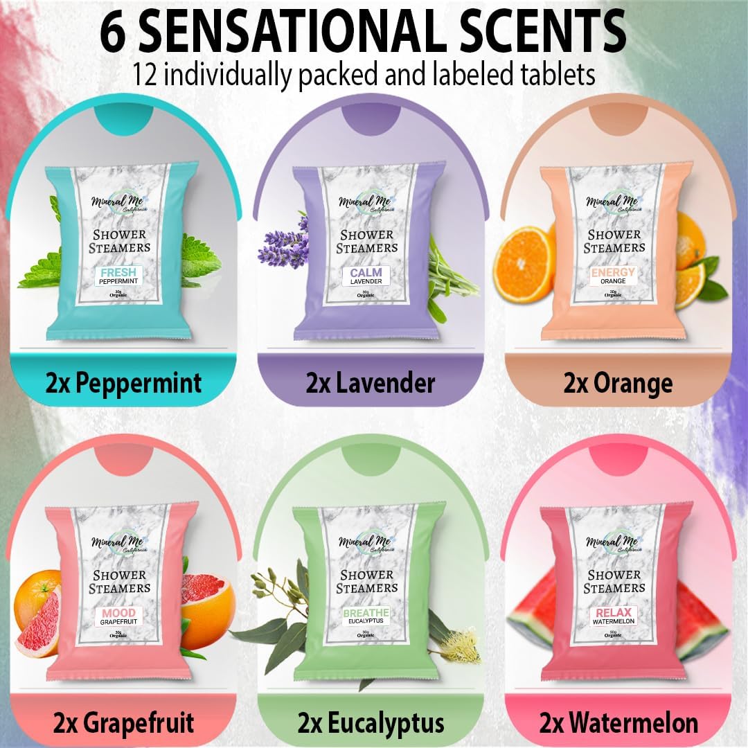 Shower Steamers Aromatherapy - 12pc Shower Bombs Vapor Tablets w/Organic Essential Oils for Vaporizing Steam Spa, Bath Bombs Tablets, Birthday, Selfcare Gifts for Women, Men, Wife, Husband