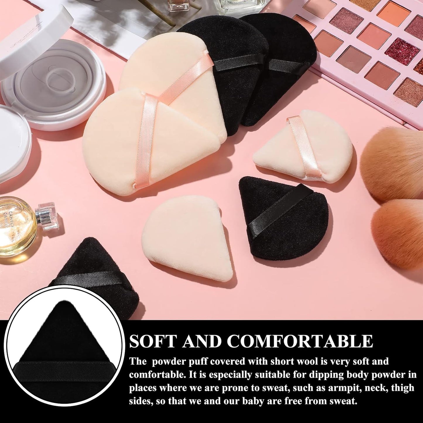 Maitys 12 Pieces Powder Puff Triangle Face Makeup Cosmetic for Loose Powder Soft Body Washable Reusable Foundation Sponge Mineral Wet Dry Makeup Tool for Women(Large, Small,Black, Nude Color)