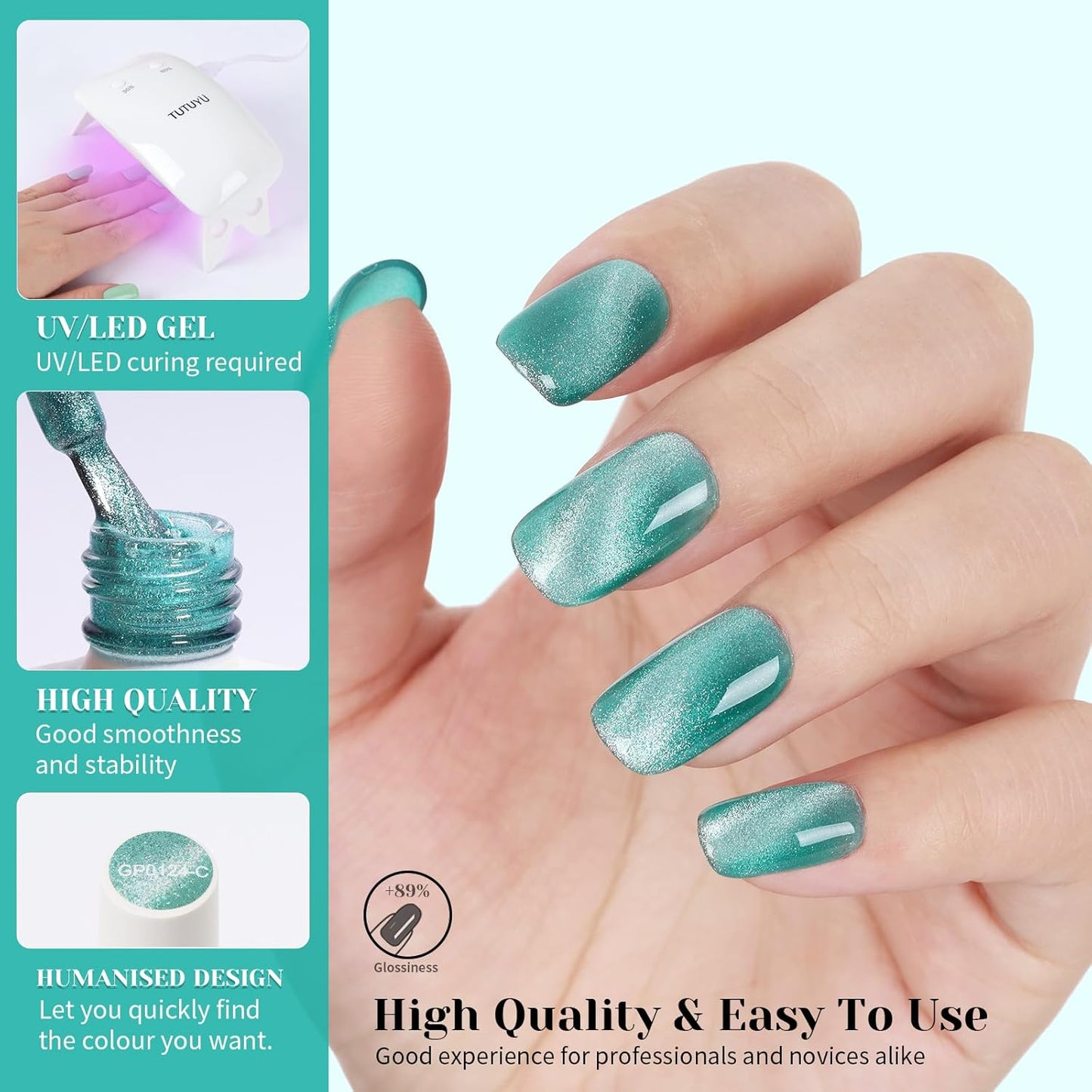 Light Blue Cat Eye Gel Nail Polish - Perfect for DIY at Home & Ideal Gift for Nail Art Lovers!