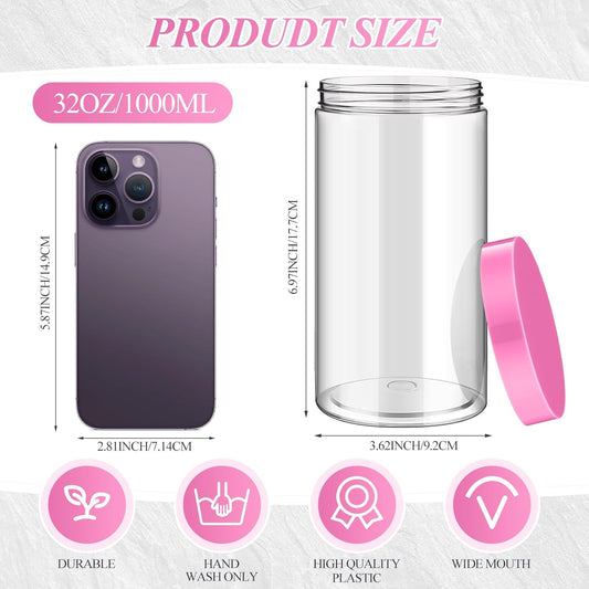 Patelai 4 Pieces Round Wide-mouth Leak Proof Plastic Container Jars with Lids for Travel Storage Makeup Beauty Products Face Creams Oils Salves Ointments DIY Making(32 Ounce,Pink)