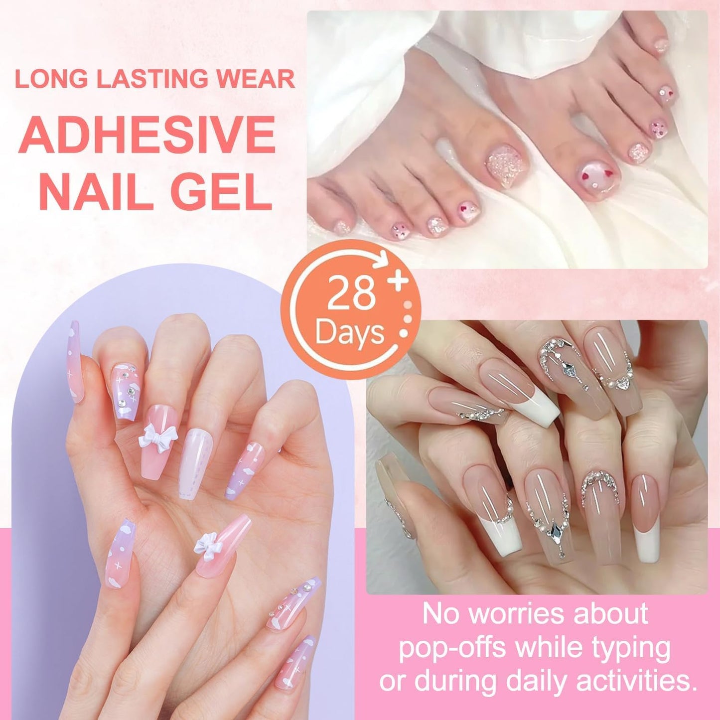 18g Semi Solid Super Strong Nail Glue for Press On Nails - No UV Lamp Needed Quick Drying & Long-Lasting Professional Solid Nail Glue Gel for Fake False Acrylic Nails Tip at Home DIY Manicure