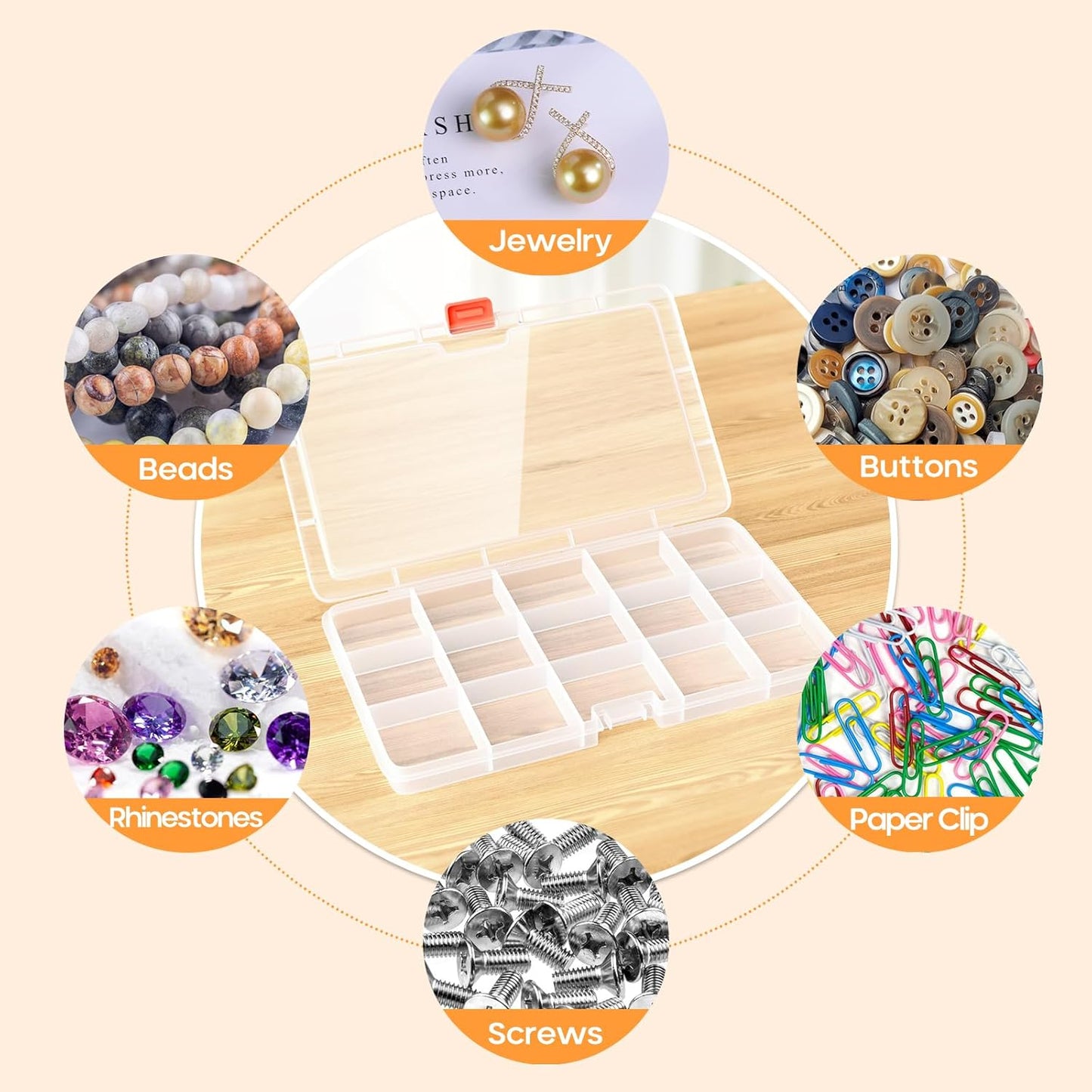 4PACK Extra Thick Bead Organizers and Storage Box, 15 Grid Mini Clear Jewelry Making Storage Solutions Plastic Organizer Case Craft Containers for Nail Rhinestones DIY Diamond Accessories