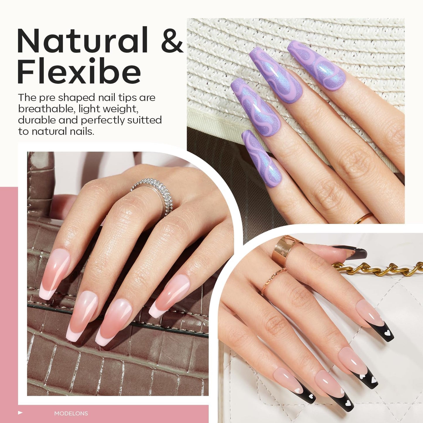 modelones Long Coffin Gel Nail Tips Kit, 9-in-One Nail Glue with Portable U V Lamp 216Pcs 12Sizes Pre-Etched Press ons Fake Acrylic Extension Kit DIY Salon Gift for Women