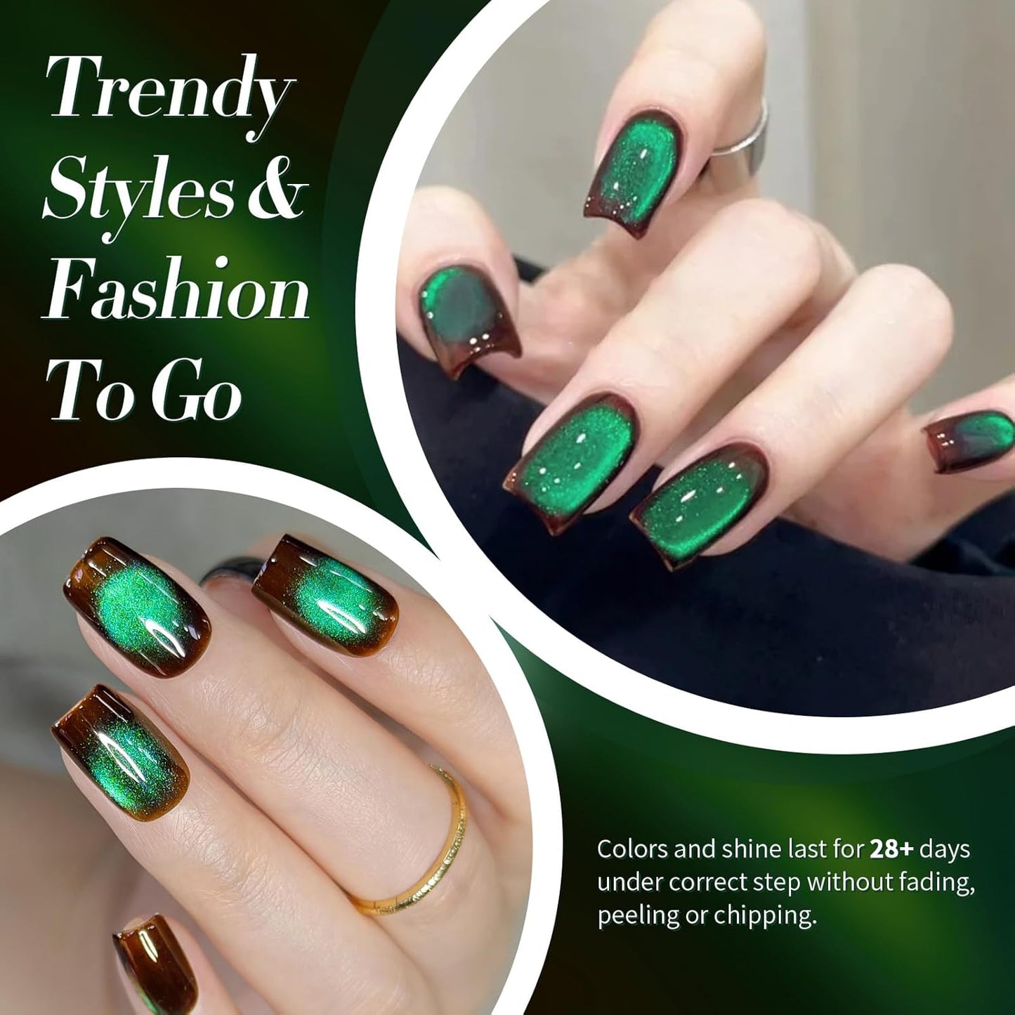 BORN PRETTY Cat Magnetic Eye Gel Nail Polish,Brown Green Glitter Fall Winter Holographic Magnetic Gel Polish Nail Polish Art Manicure Salon DIY at Home 15ML