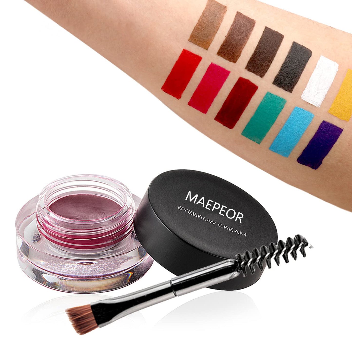 MAEPEOR 12 Colors Eyebrow Pomade Full-pigmented Long Lasting Waterproof Cream Gel Filling & Shaping Tinted Eyebrows Enhancers with Brush for Daily or Cosplay (09 Wine)