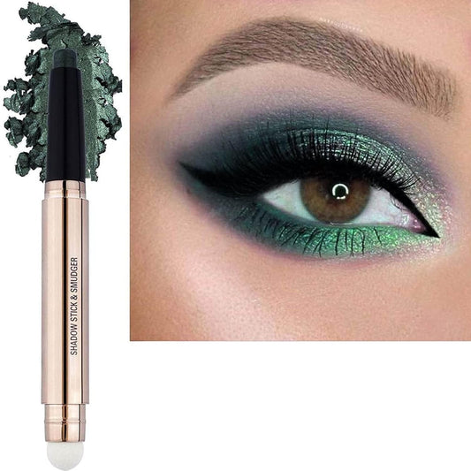 Evergreen Eyeshadow Stick Makeup, Highlighter Matte Cream Eye Shadow Pencil, Waterproof Hypoallergenic Long Lasting Crayon, Glitter Primer Palette Shimmer Eyeliner Pen wiht Soft Brush