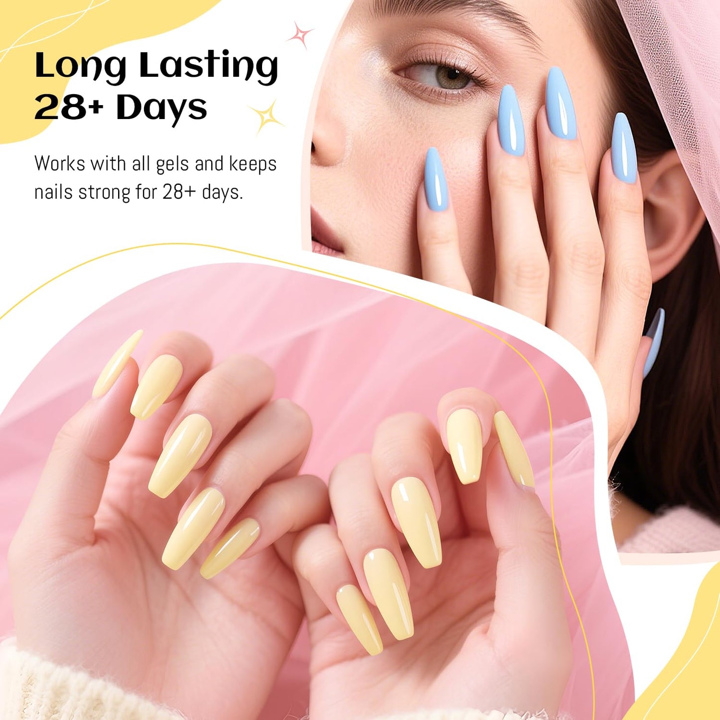 JODSONE 3Pcs 10ml Top and Base Coat Nail Glue Gel Set No Wipe for Long Lasting Manicures Nail Glue Gel for Securely Attaching False Nails and Decorations Requires U V Lamp Curing