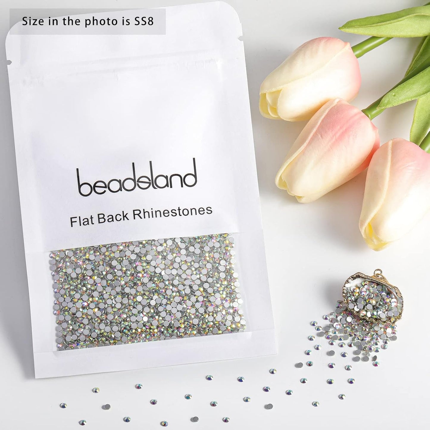 beadsland Flat Back Crystal Rhinestones Round Gems for Nail Art and Craft Glue Fix, CrystalAB (2.3-2.5mm) SS8/1440pcs