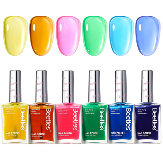 Beetles Neon Nail polish Set, 6 Jelly Colors Bright Rainbow Nail Polish Kit Quick Dry Finger Nail Polish Glossy Shine Nail Lacquer Polish Long Lasting Gifts for Women