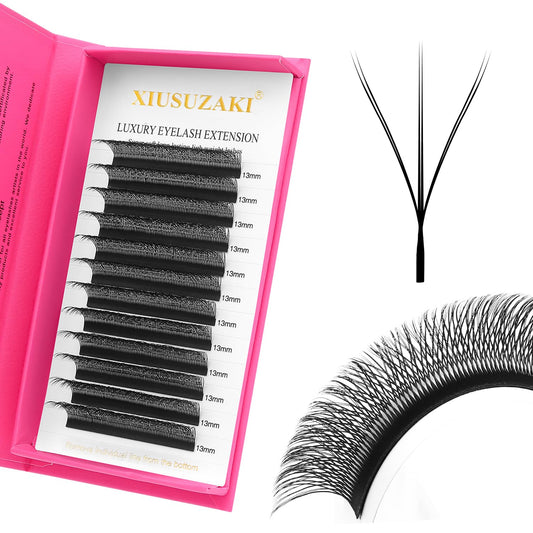 Lash Extensions Double Tips 3D Eyelash Extensions W Shape 0.07mm Thickness D Curl 14mm Premade Fans Easy Fan Volume Matte Black Crisscross Eyelashes(W-3D-Double Tips-0.07-D,14mm)