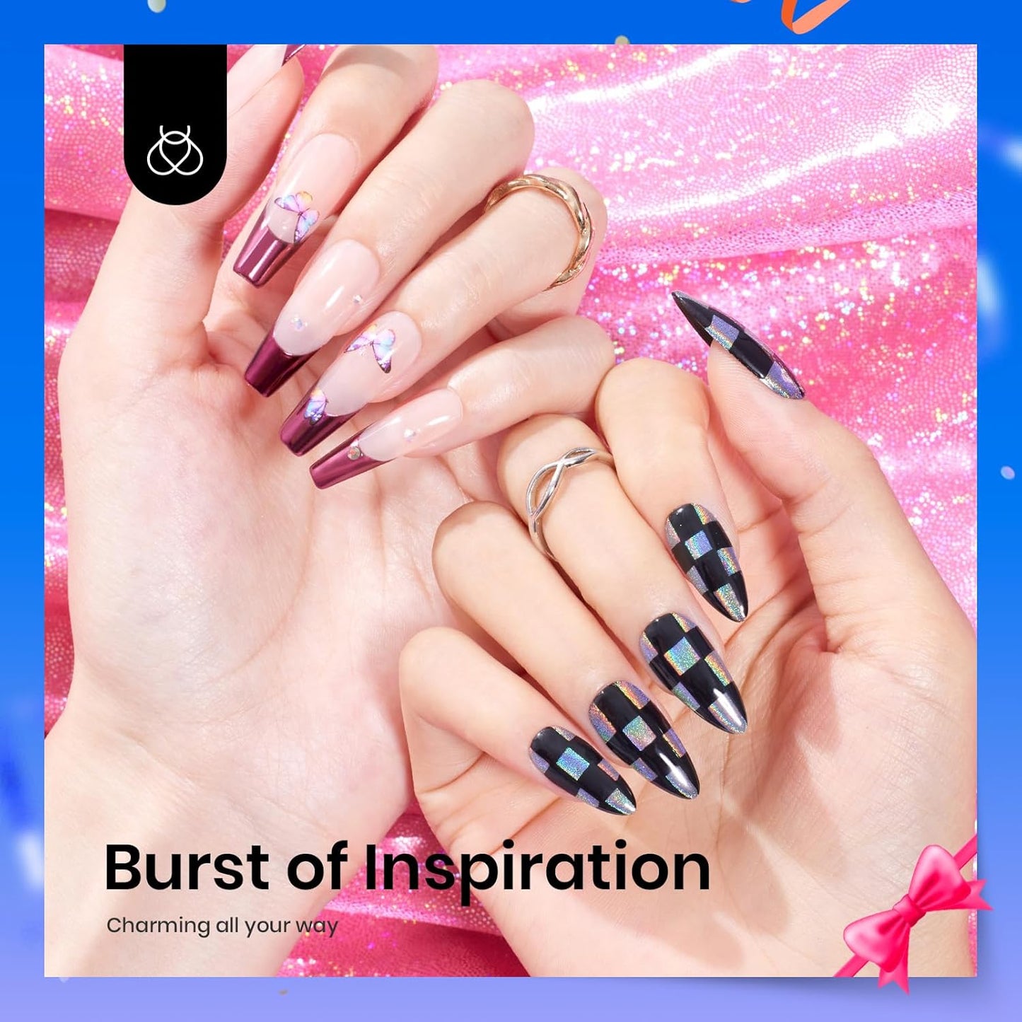 Beetles Metallic Chrome Nail Powder Kit Black White Colors Gel Polish Mirror Effect Holographic Metallic Nail Polish Chrome Manicure Art Decoration Glitter Nail Powder for Women