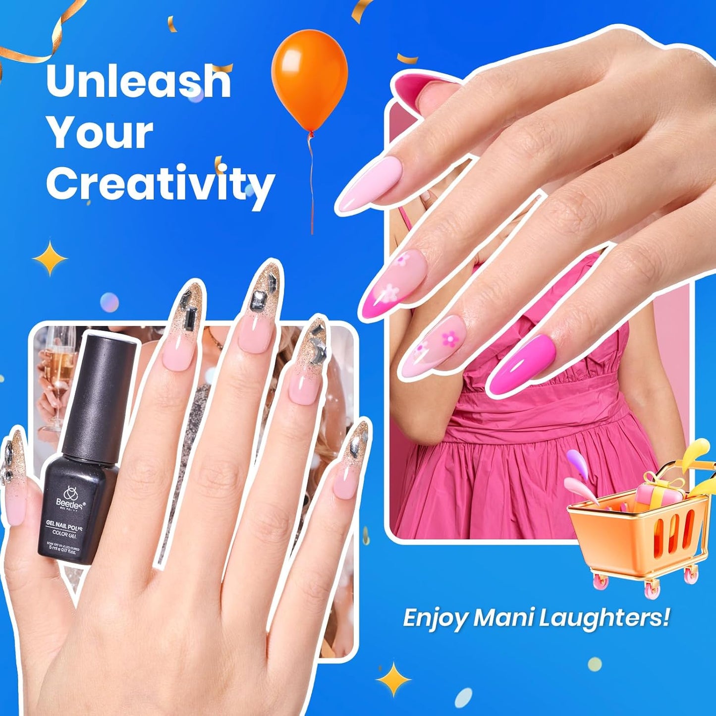 Beetles Christmas Gel Nail Polish Set, Glitz Galaxy Gel Polish Kits, 44Pcs Burgundy Red Gold Green Silver Blue Pink Sparkle Shade with Base Top Coat Winter Manicure Gift for Women