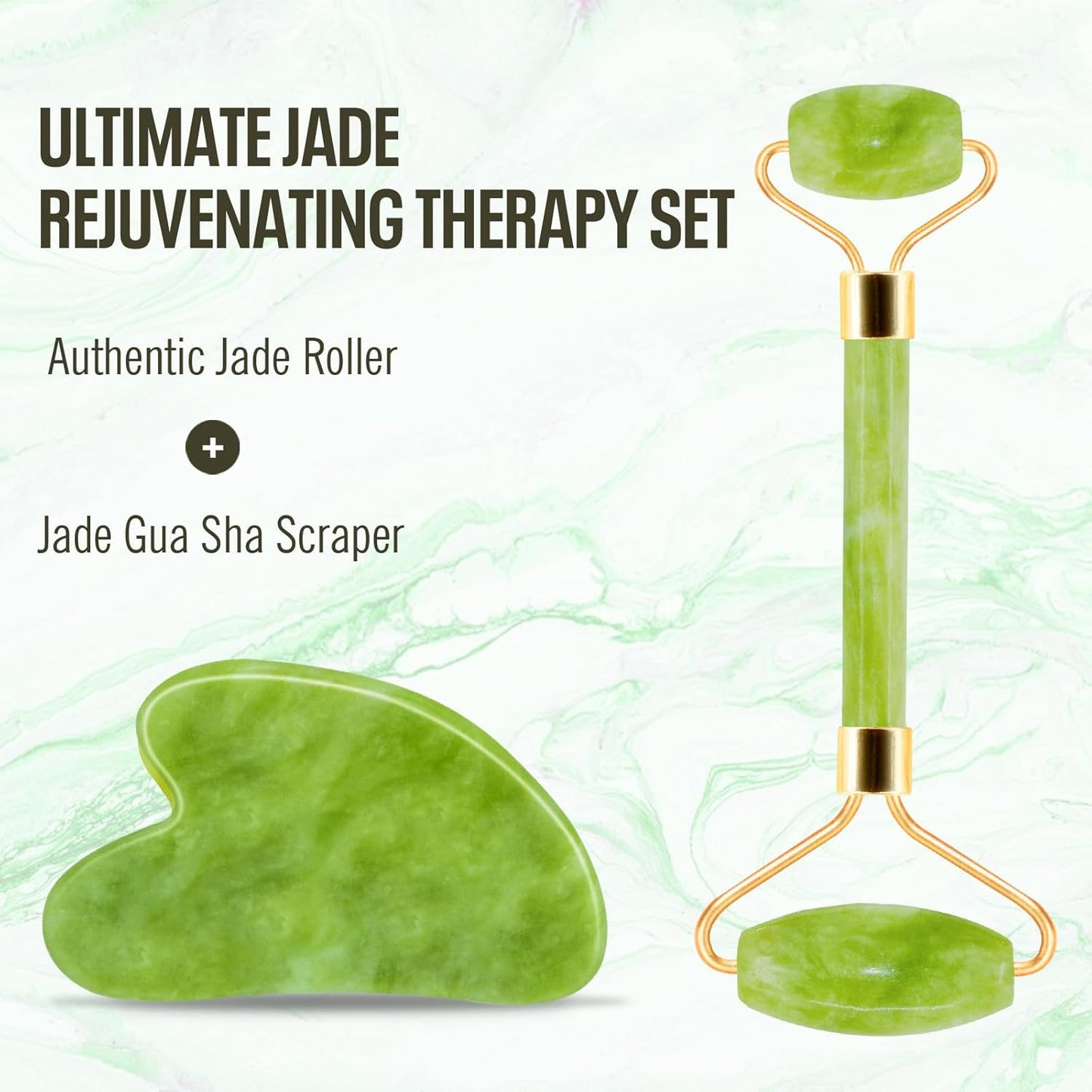 Jade Roller & Gua Sha Facial Tools, Natural Anti-Aging Jade Beauty Skin-Care Tool Face Roller to Rejuvenate Facial Skin Cooling, Slimming & Firming, Great as Stocking Stuffers