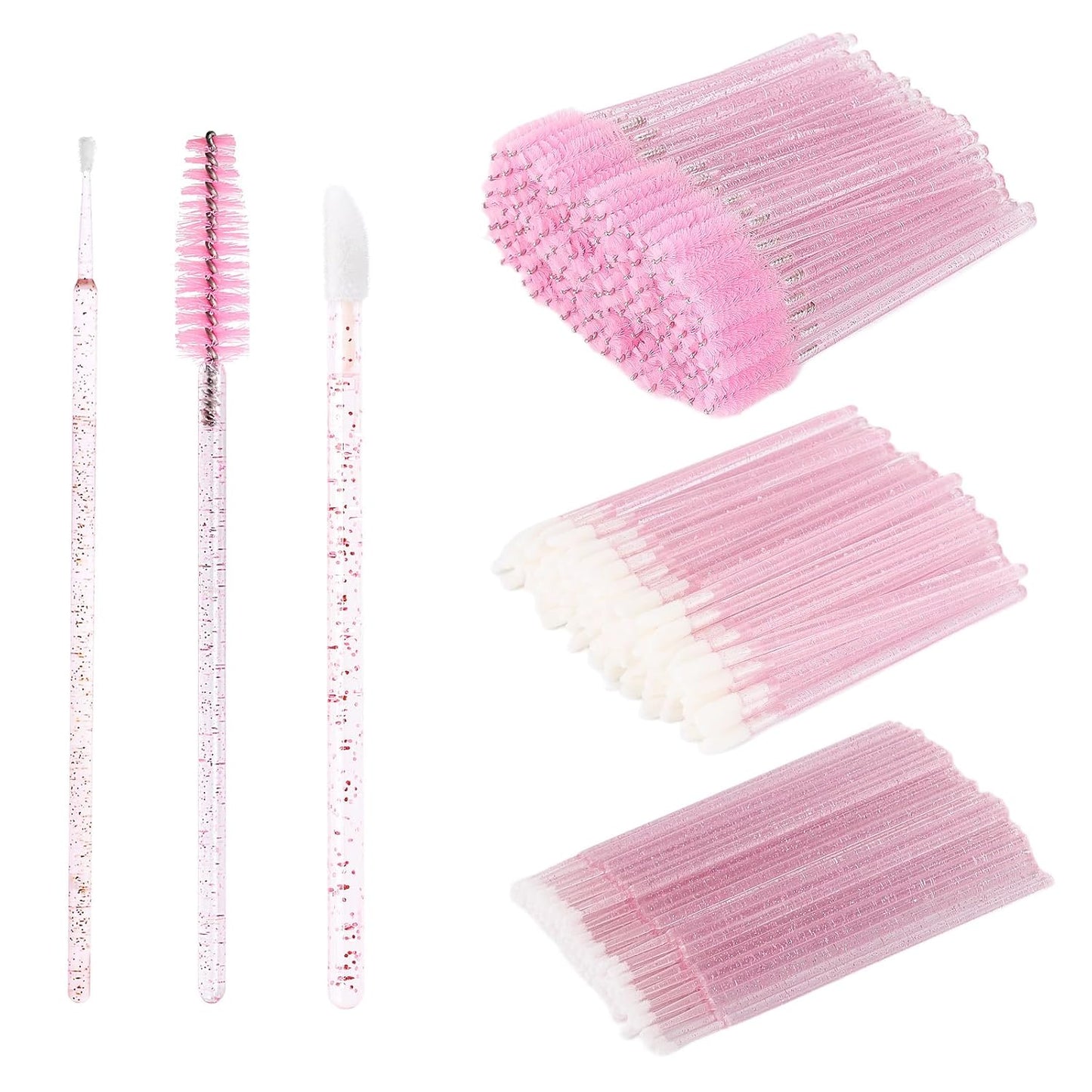 300 Pcs Spoolies Mascara Wands and Lip Brushes and Micro Swabs Applicator Disposable Eyelash Brushes Lipstick Tester Makeup Applicator Tool Pink with 1 Reusable Container