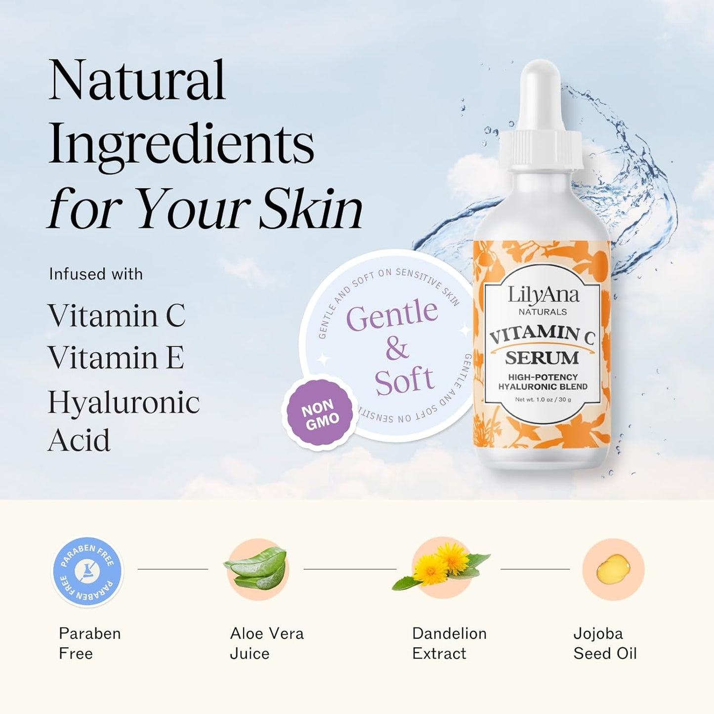 LilyAna Naturals Vitamin C Serum for Face - with Hyaluronic Acid and Vitamin E, Anti Aging Serum, Reduces Age Spots and Sun Damage, Promotes Collagen and Elastin (Double Pack)