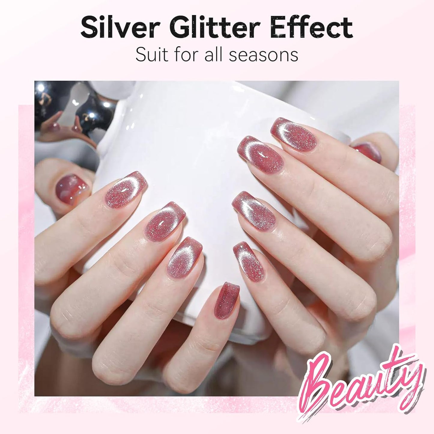 Makartt Universal Silver Cat Eye Gel Polish: Sparkle Glitter Nail Polish Holographic Magnetic Gel with Magnet DIY at Home for Beginner Easy to Use Nail Art Design Manicure 10ml