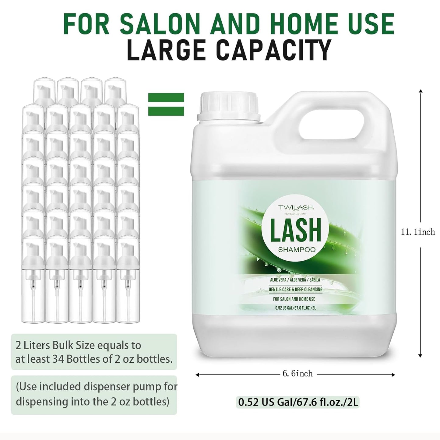 Lash Shampoo Bulk, Eyelash Cleanser for Extensions 2 Liters, Non-irritating or Burning Eyelid Foaming Cleanser for Professional Salon and Home Use (Aloe Vera-2L)