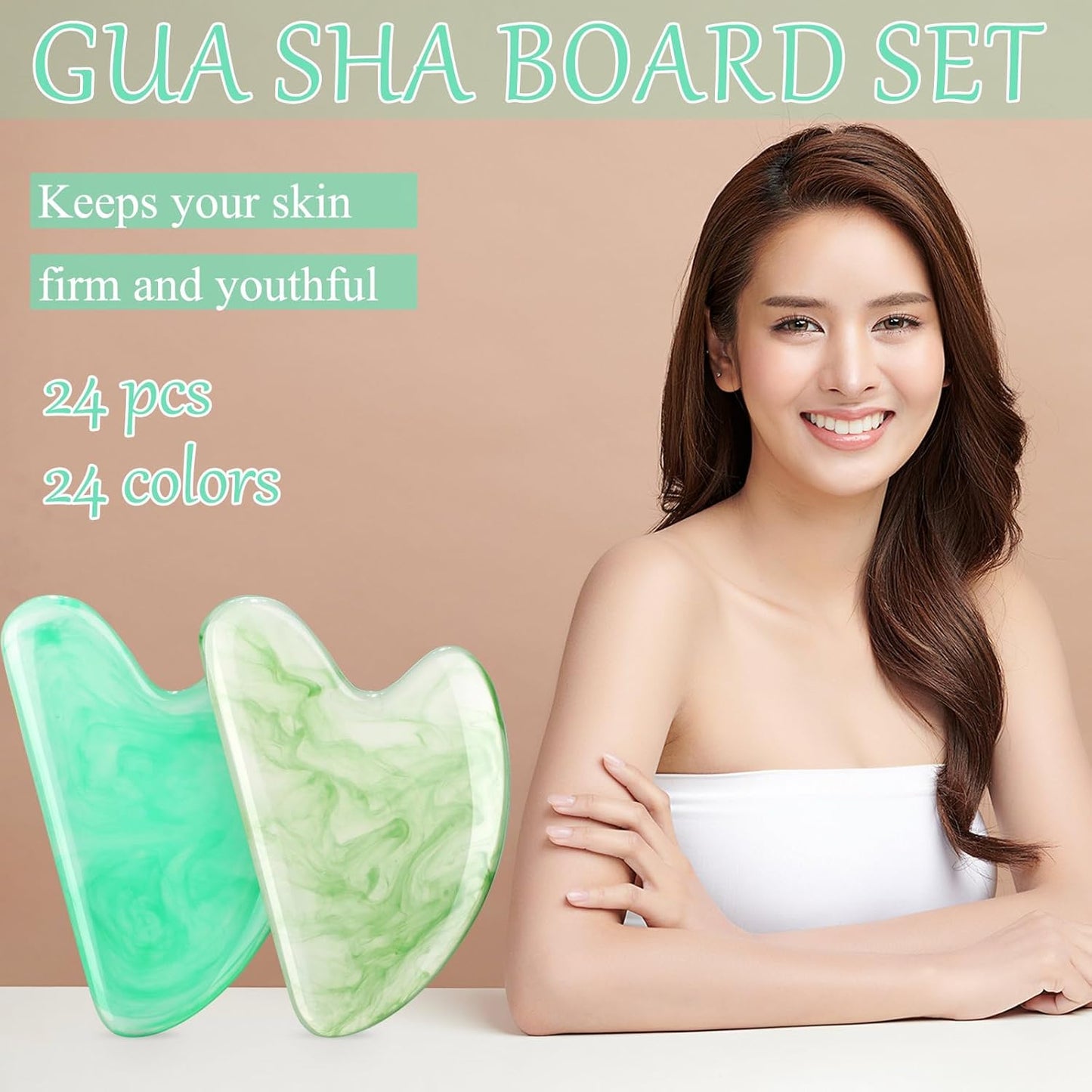Sherr 24 Pcs Gua Sha Facial Tool Resin Gua Sha Massage Tool Heart Shaped Gua Sha Stone Guasha Board for Face Body Skin Massage Spa Acupuncture Prevent Wrinkles (Mixed Colors)