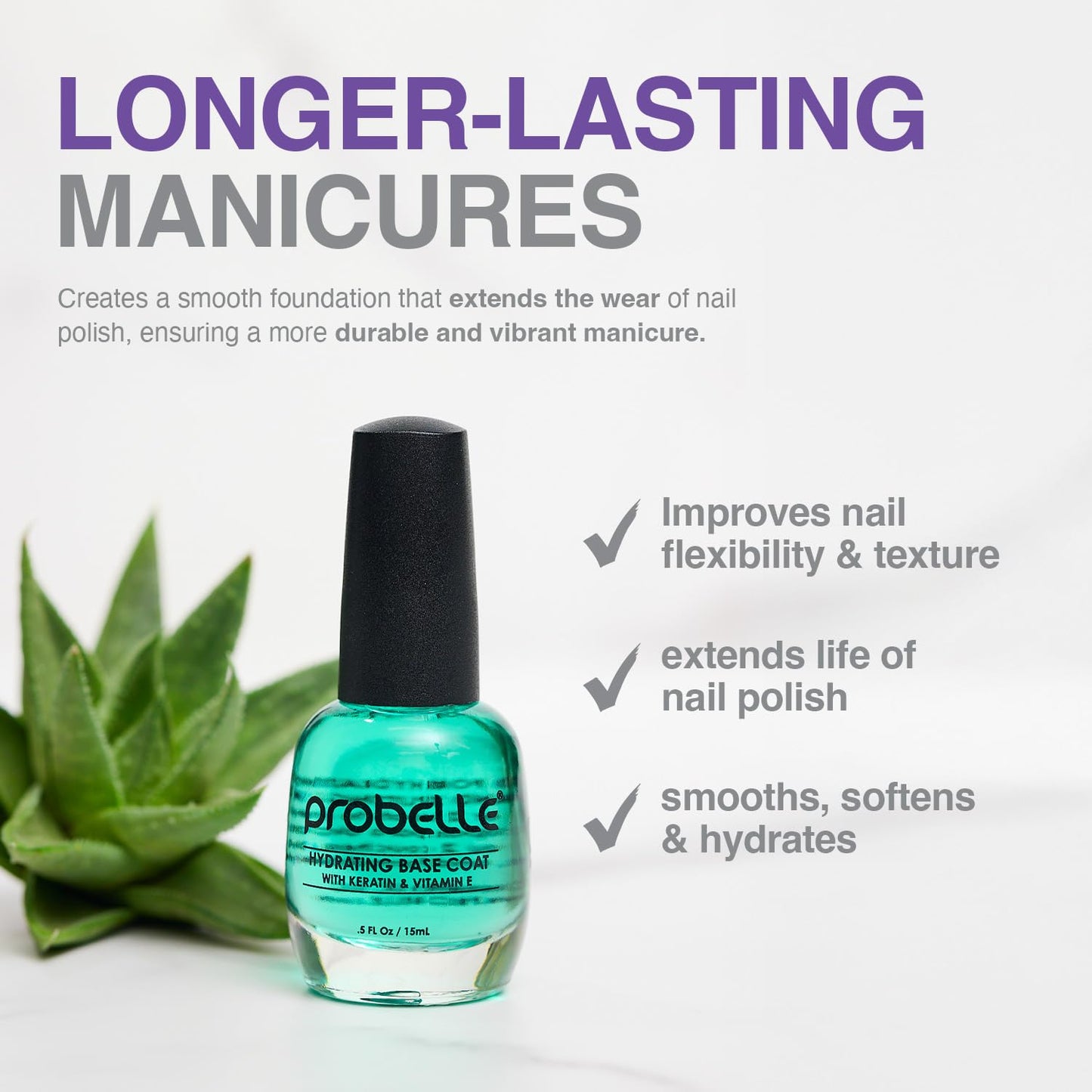 Probelle Hydrating Base Coat for Dry and Brittle Nails, Instant Moisturizer, Nourishes and Soothes Nails with a Healthy Glow, Extends Polish Life, Ideal for Dehydrated, Rough, Breaking Nails