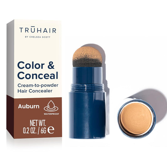TRUHAIR Color & Conceal Waterproof Root Touch Up - Hair Cover Up for Gray Coverage and Hairline Filling - 11 Colors Available (Auburn)