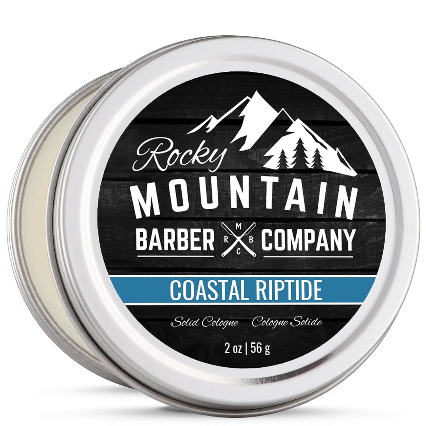 Rocky Mountain Barber Company Solid Cologne for Men – Coastal Riptide Scent – 2 Oz Size - Made with Coconut Oil, Shea Butter - Long-Lasting Scent (Coastal Riptide)