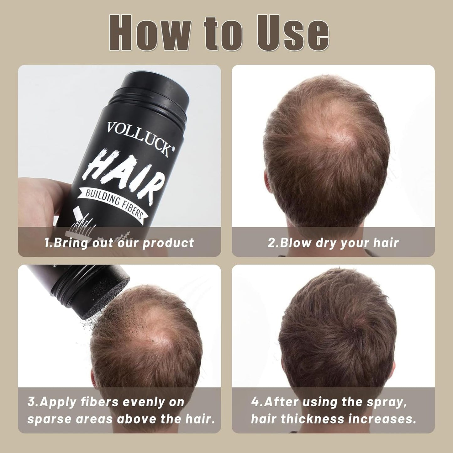 VOLLUCK Hair Fibers for Thinning Hair, Instant Coverage Hair Building Fibers for Women and men, Natural Hair Powder for Conceal Hair Loss 28 g (Light Blonde)