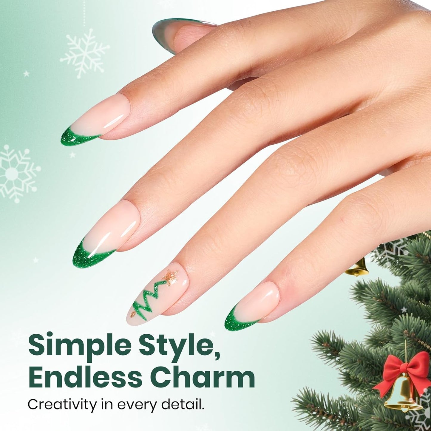 Beetles Christmas Green Gel Nail Polish – EverGleam Glitter Gel Polish, 15ml Soak Off UV LED Shimmer Emerald Green Nail Art Color, Long Lasting Glossy Manicurefor Salon and DIY Nail