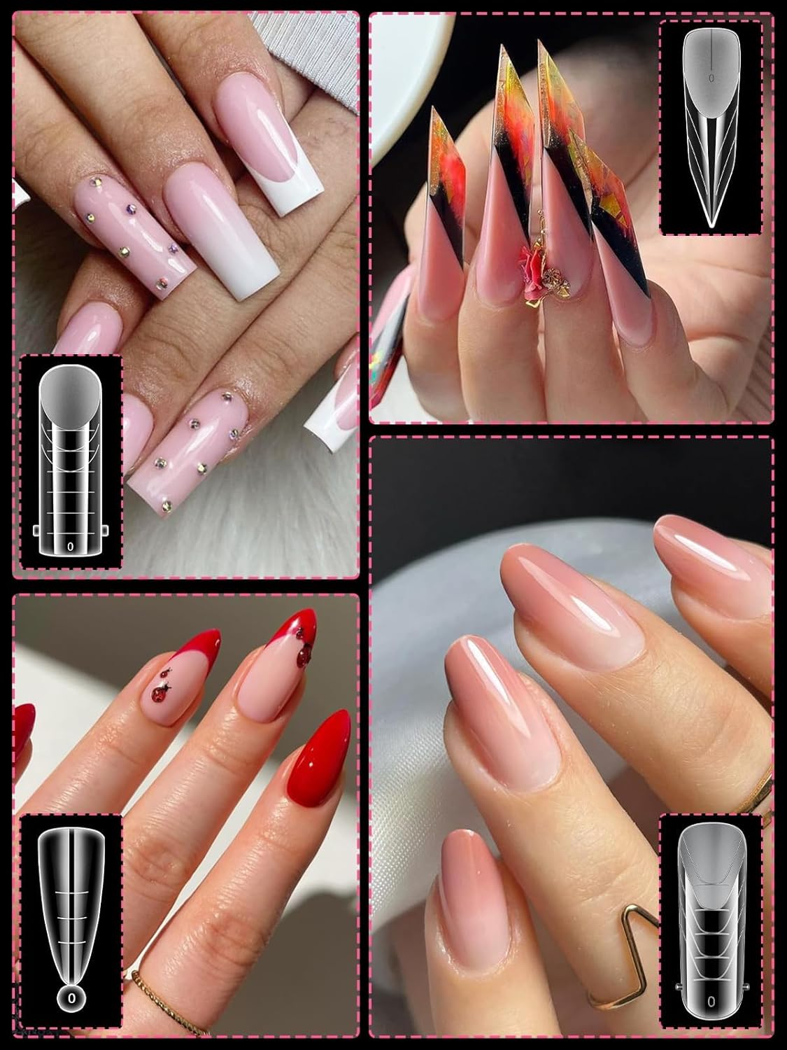 EBANKU Dual Nail Form Kit, 288PCS Poly Nail Gel Forms for French Nails, 12 Styles Dual Forms Silicone Reusable Pads, 5PCS Nail Clips, Gel Brush Pen Nail Files Buffer, Nail Extension Kit for Beginner