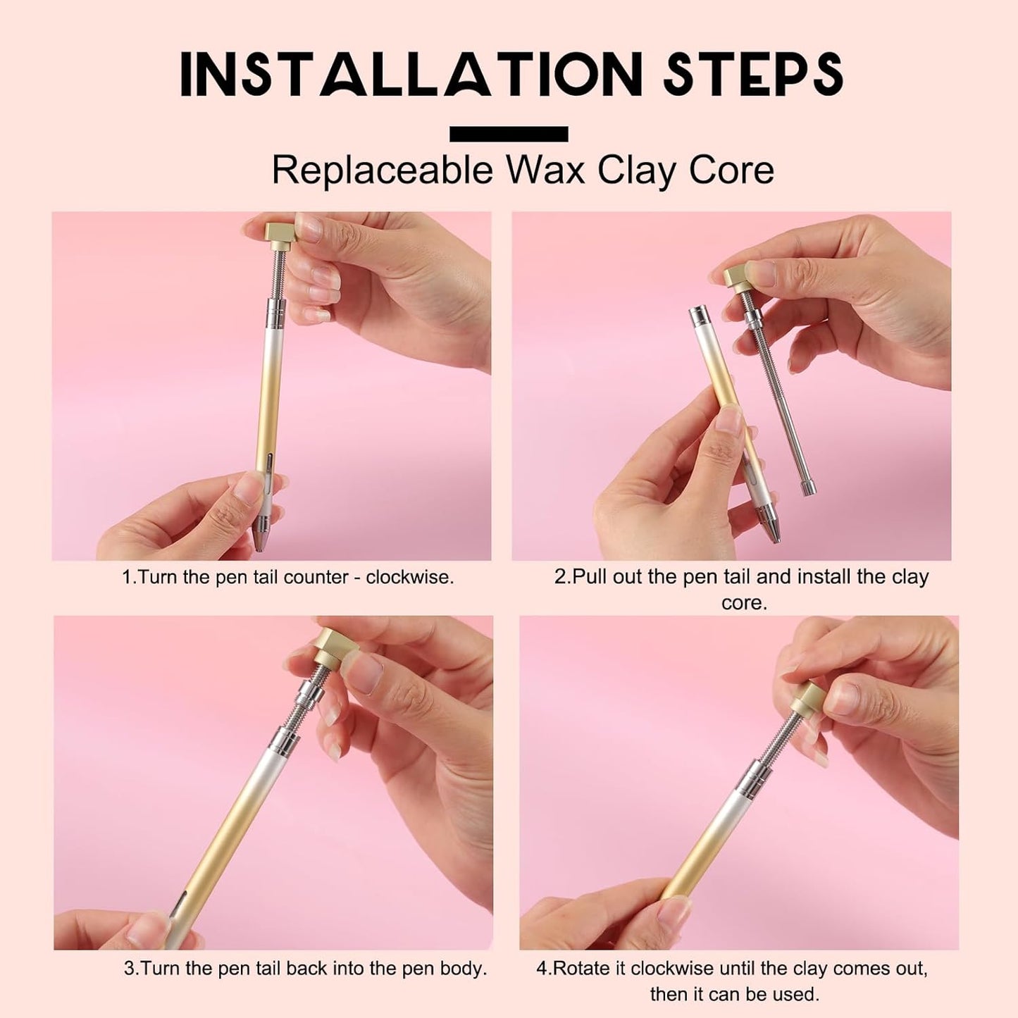 WOKOTO 1 PCS Nail Art Rhinestone Picker Pens With Spare Silicone Clay Tool Yellow&Silver Gradient Rotating Push Nail Diamond Art Painting Dotting Pen Refillable Wax Pen For Nails Gems Picker Tool