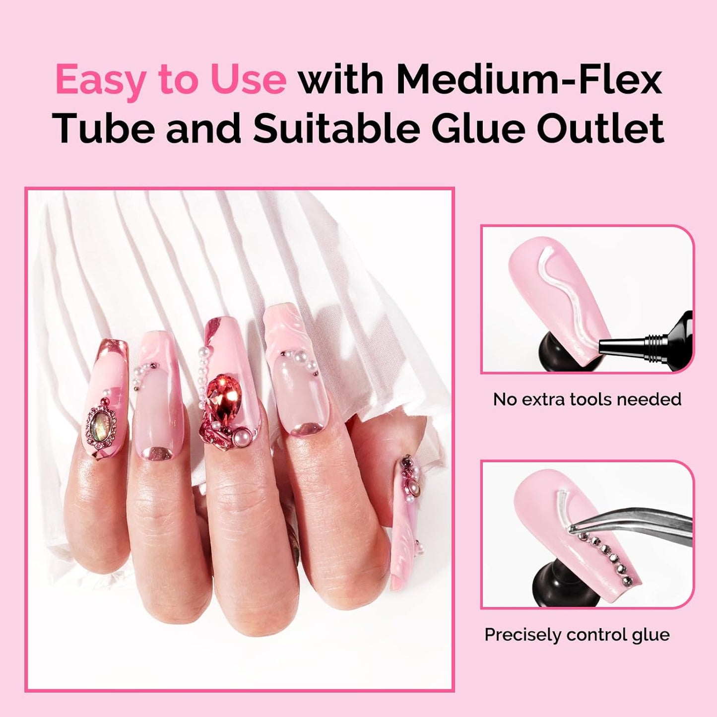 MelodySusie Nail Rhinestone Glue Set, 3D Gel Nail Art Design Strong Adhesive Nail Gem Glue for Nail Charms Gems Jewelry Decoration DIY Manicured at Home Cured Need Beauty Gifts for Women
