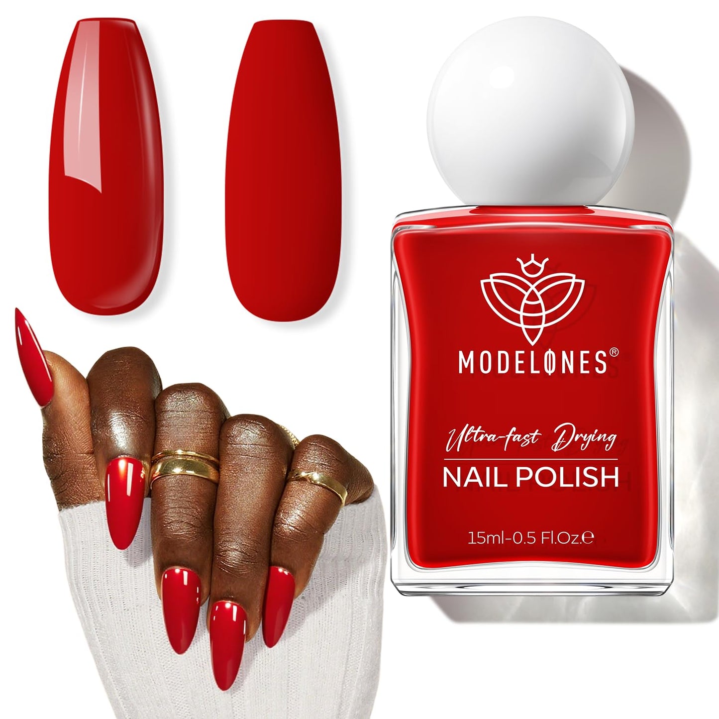 modelones Red Nail Polish Quick Dry | Burgundy Long Last Fingernail Polish, Dark Red Nailsl | Infinite Shine Strengthening Treatment Kit Salon-Quality for Women 15ml