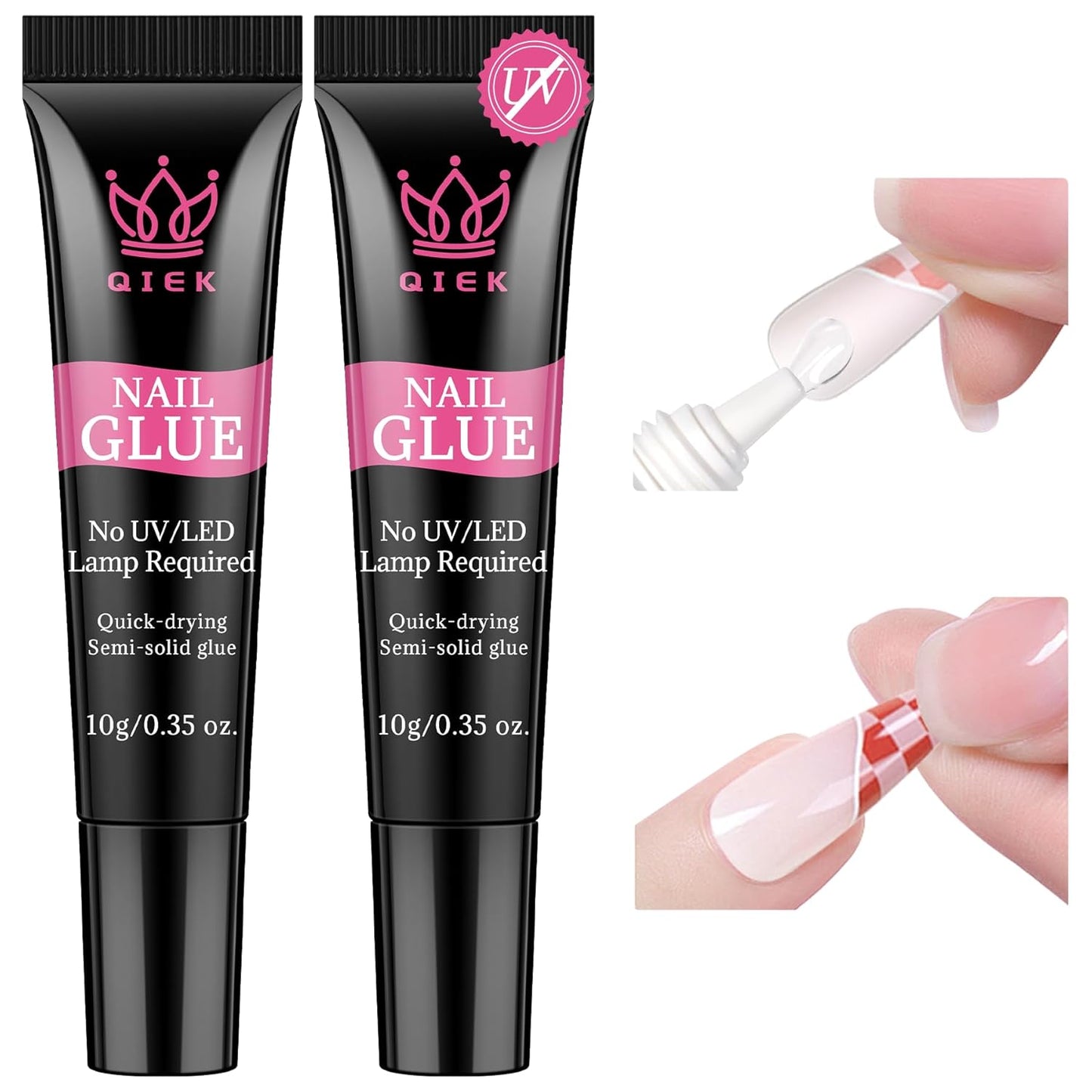 Nail Glue for Press Ons, 10g*2 Super Strong Bond Semi Solid Glue On Nails, 10s Quick Dry No Curing Needed, High Capacity Press on Semi-Solid Gel Long Lasting 28+ Days Easy to Remove for Beginners