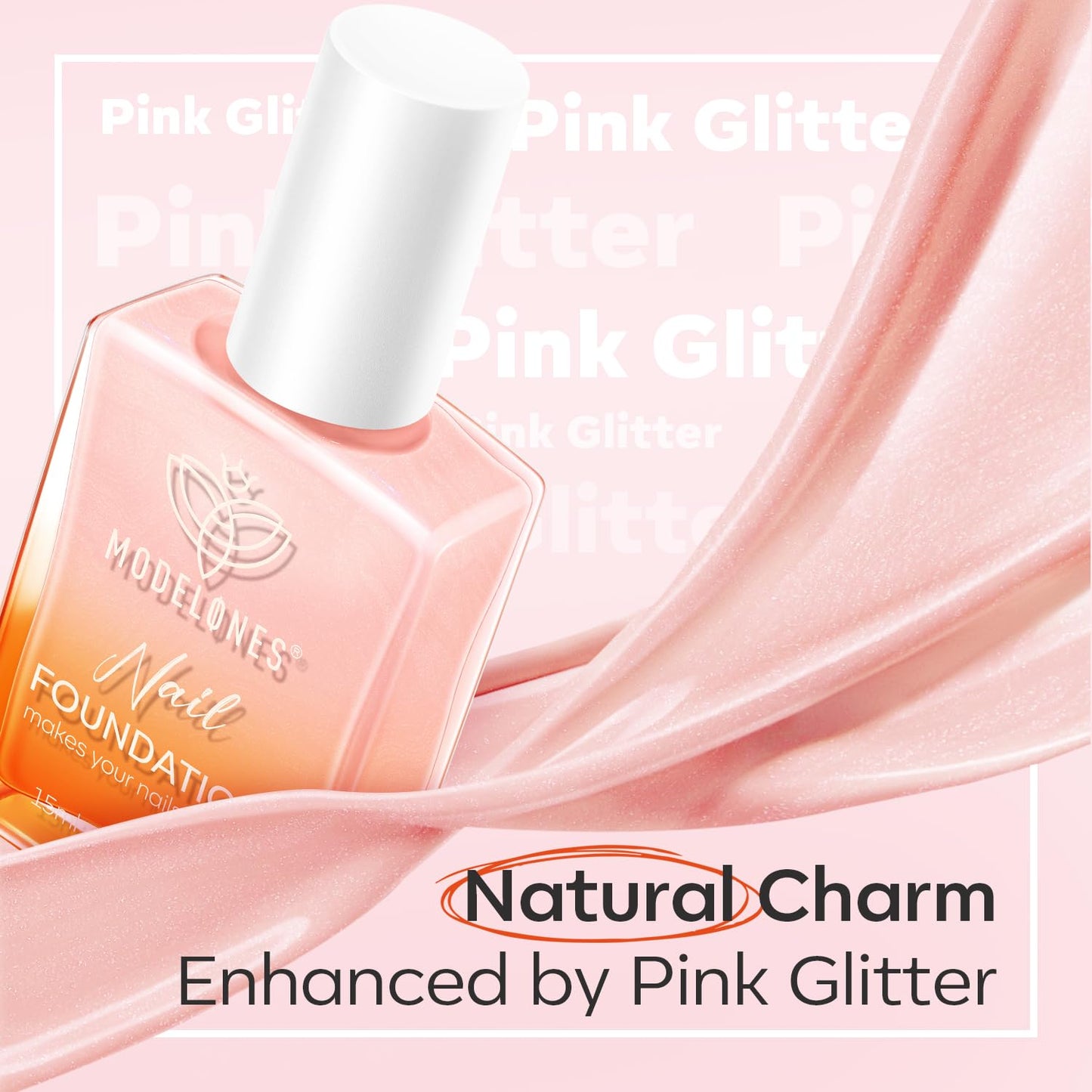 modelones Nail Strengthener, Iridescent Pink Nail Natural Concealer Foundation Polish Air Dry Nail Growth Polish for Damaged Nails Imperfection Masking Gifts for Women 15ml