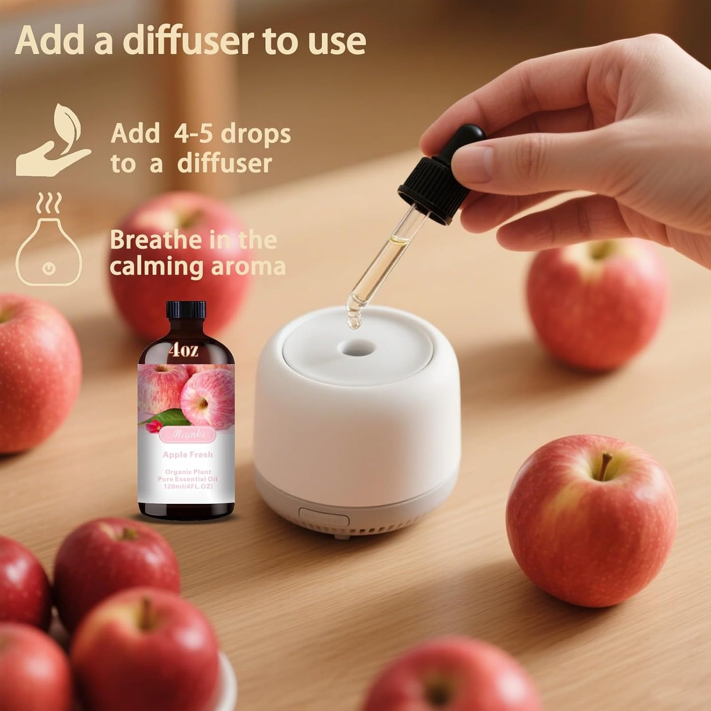 Apple Fragrance Oil-Apple Essential Oil 4.33oz (130ml)-100% Pure Natural Scent for Diffusers, Candles, Soap Making & Aromatherapy-Relaxing Home & Gift Essential Oil for Bath, Massage