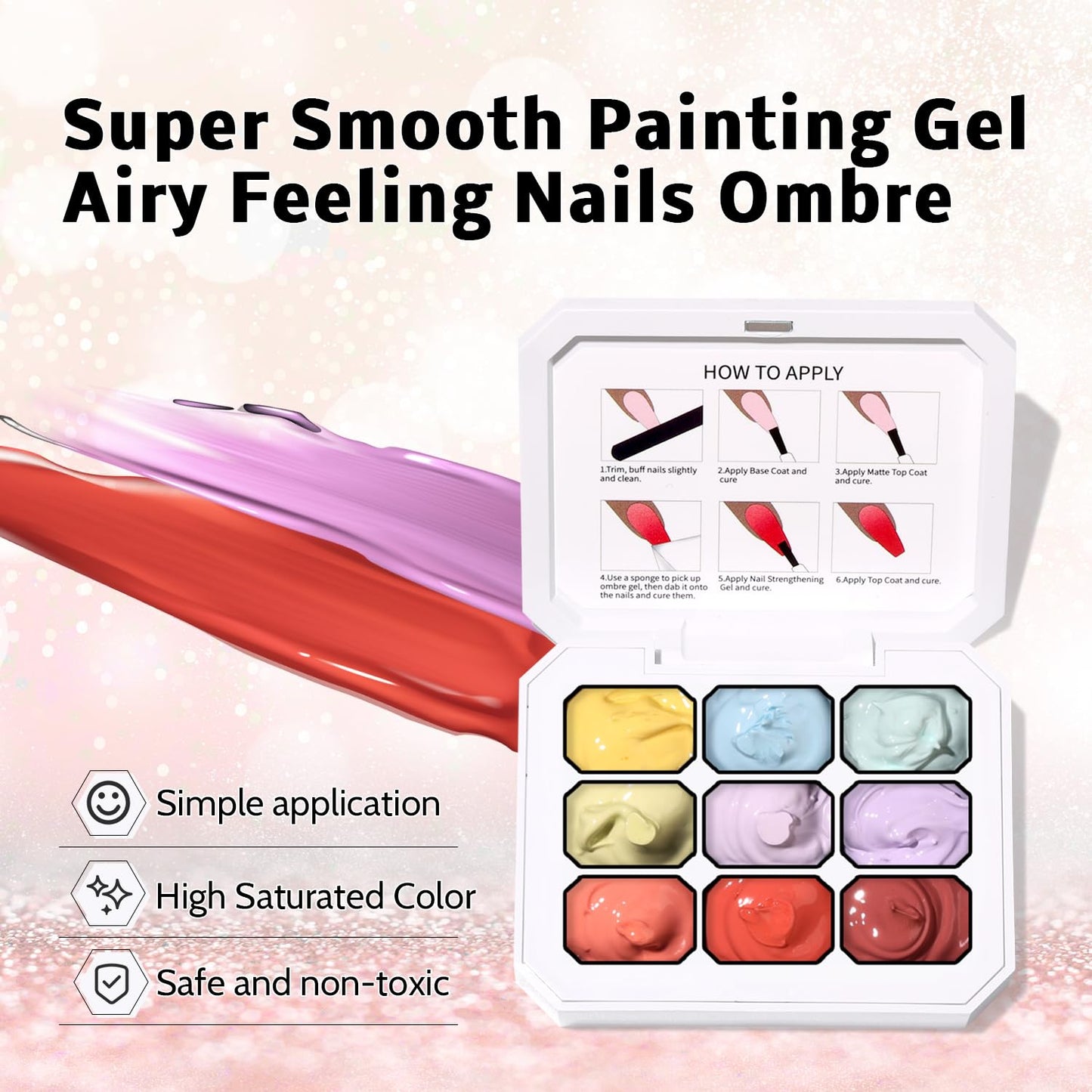 Sponge Pat Paint Nail Gel, 9 Colors Ombre Nails Gradient Gel Nail Blush Blooming Aura Nails Drawing Stripper Floral Painting Nail Art, No Wipe, UV/LED Curing (9 Colors A)