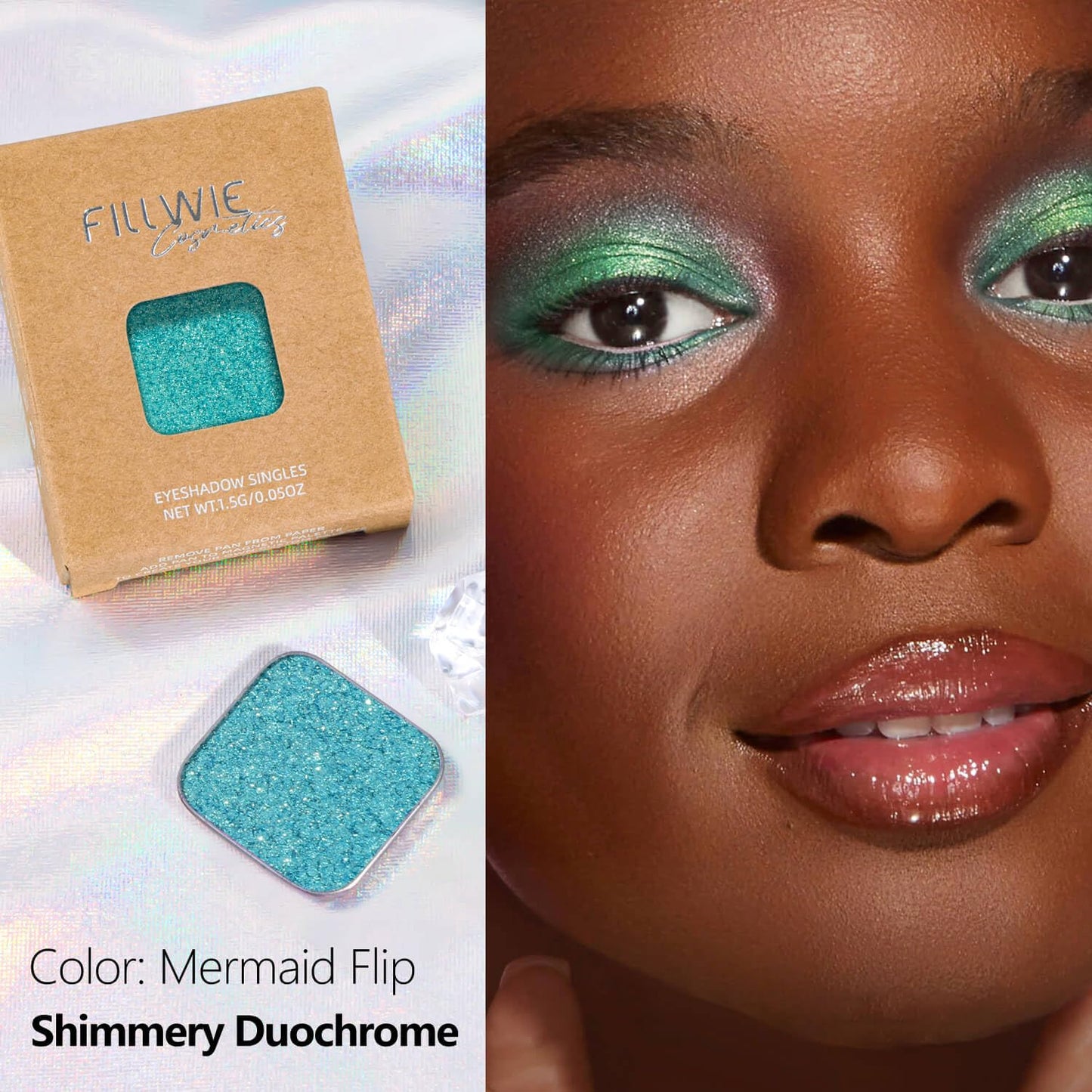 Chameleon Single Eyeshadow – Blue-Green Shimmer,Pressed Powder, Square Pan, Fits Magnetic Palettes,High Pigment, Smudge-Proof, Smooth Blend, All-Day Wear (Mermaid Flip)