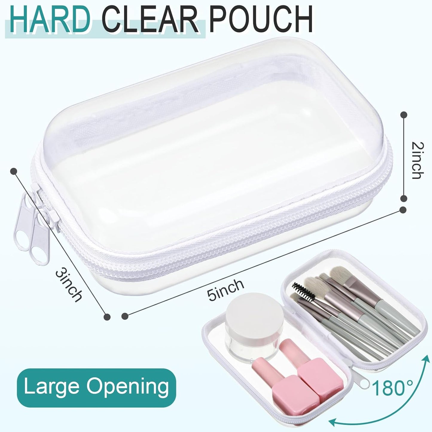 Sanwuta 6 Pcs Clear Hard Zipper Case Pencil Pouches Hard Plastic Zipper Pouches Makeup Bag Transparent Cases for Snacks Plastic Storage Organizer Box for Travel(White,5 x 3 x 2 Inch)