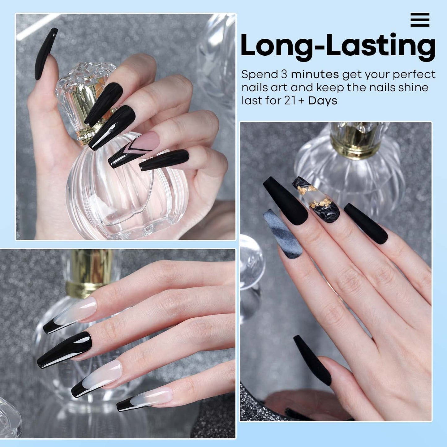Modelones Dip Powder Black Color, Nail Dipping French Nail Art, 28 Long-Lasting Pro System Salon DIY at Home No Needed Lamp Cured