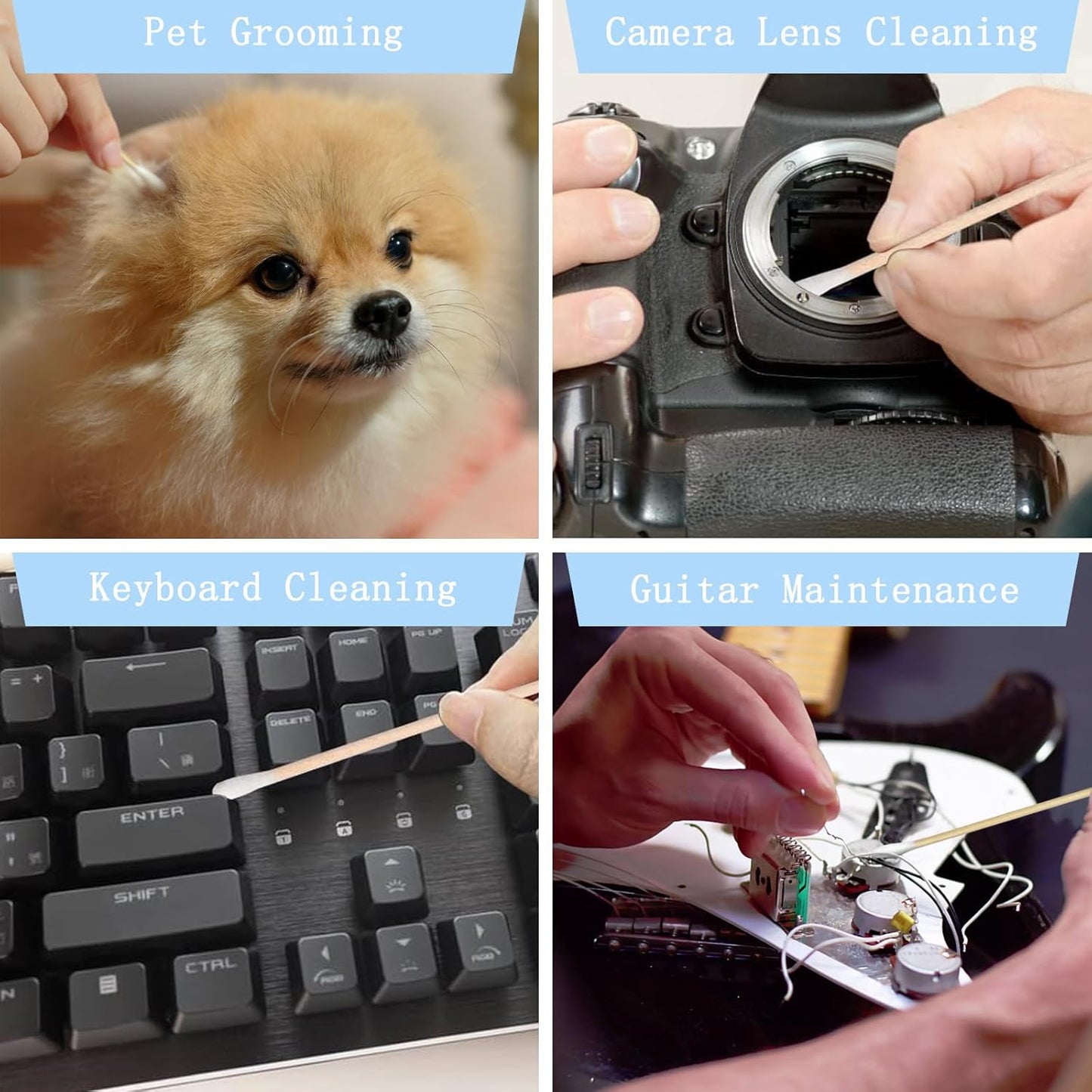 Eyxformula 500 PCS 6 Inch Long Cotton Swabs with Upgraded Sturdy Bamboo Sticks – Lint-Free & Sufficient Cotton Tipped Applicators for Dog Ear Cleaning, Gun Maintenance, Makeup, Pet Care, Art & Crafts