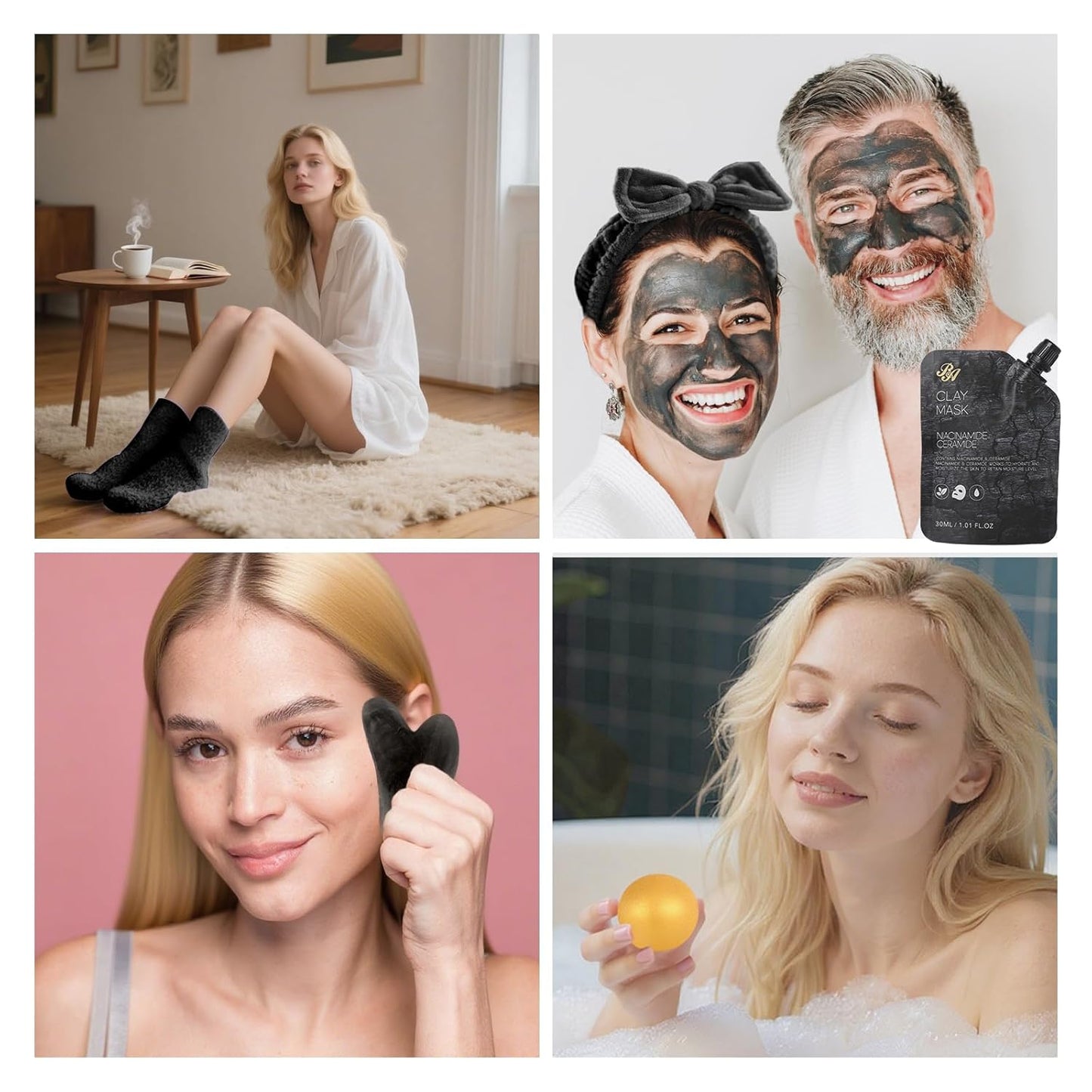 Charcoal Face Sheet Mask Pack, 55Pcs Skin Care Set for Women & Men, Hydrolyzed Real Collagen Mask, Hyaluronic Acid Face Serum, Gel Eye Patches, Gel Lip Mask, Lip Scrub, Christmas, Birthday Gift, Dad