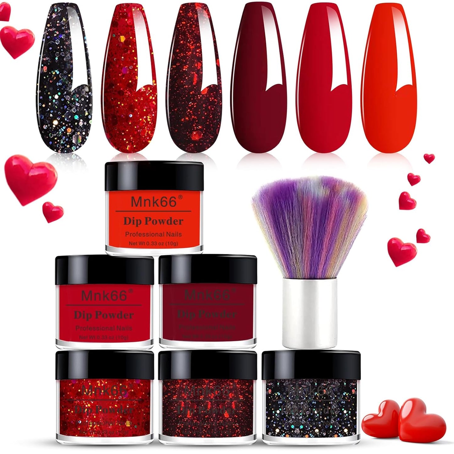 6 Colors Dip Powder Set, Red Black Holographic Glitter Christmas Dipping Powder Color Set, Glossy Nail Art Manicure DIY Salon Home Gift for Ladies (YYSDDPS-No.11-6pcs)