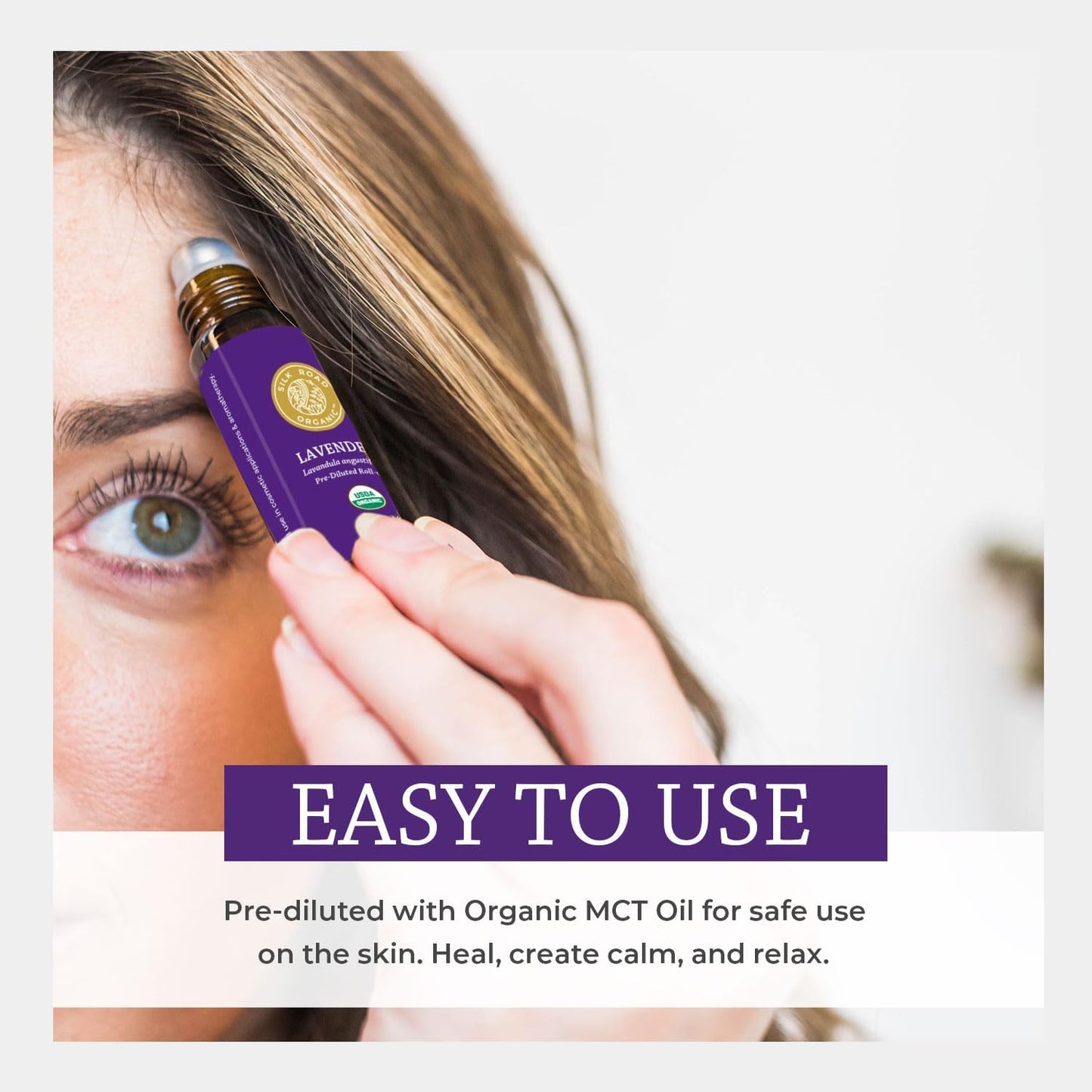 Silk Road Organic Lavender Essential Oil Roll On, Lavandula Angustifolia, 100% Pure USDA Certified Aromatherapy for Calming, Relaxation & Skin - 10 ml Roller - Always Pure, Always Organic