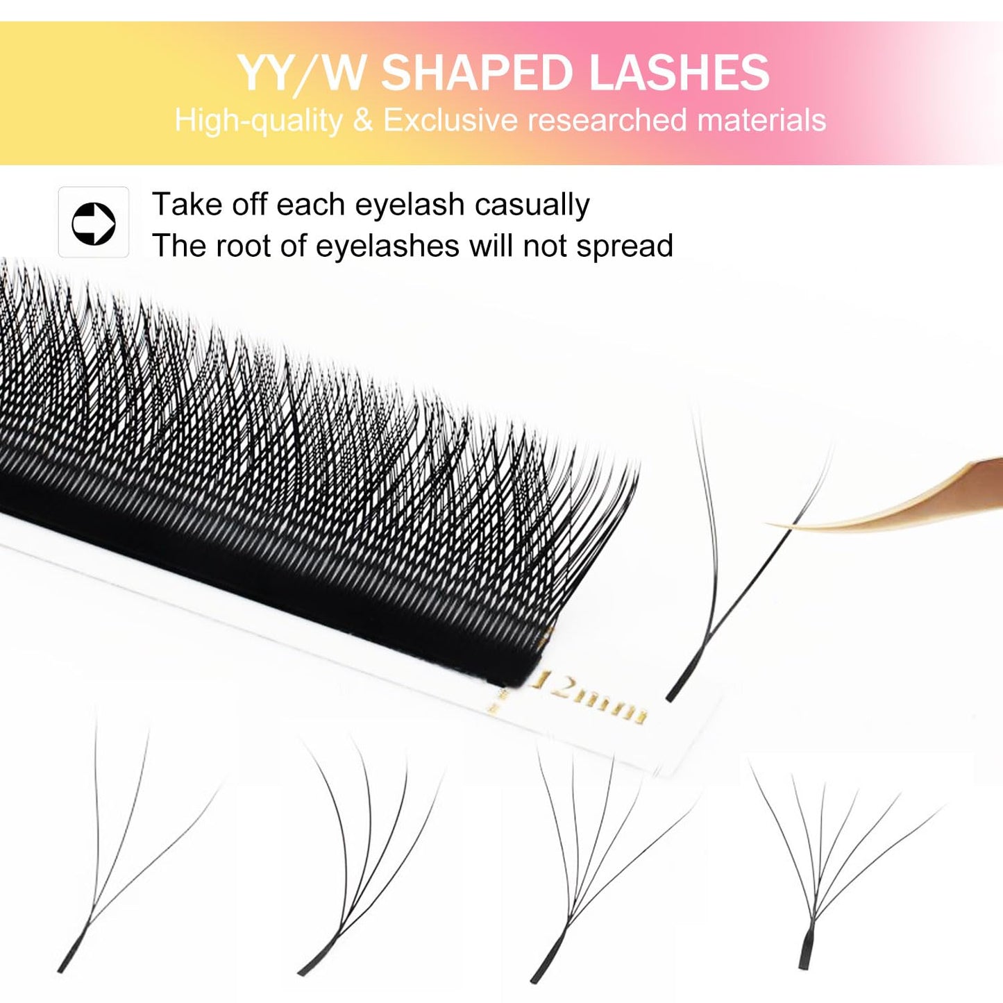 W Lash Extensions Supplies 5D Eyelash Extensions W Shape 0.07mm Thickness C Curl 15mm Premade Fans Easy Fan Lashes Volume Matte Black 12 Rows Crisscross Eye Lashes(W-5D-0.07-C,15mm)