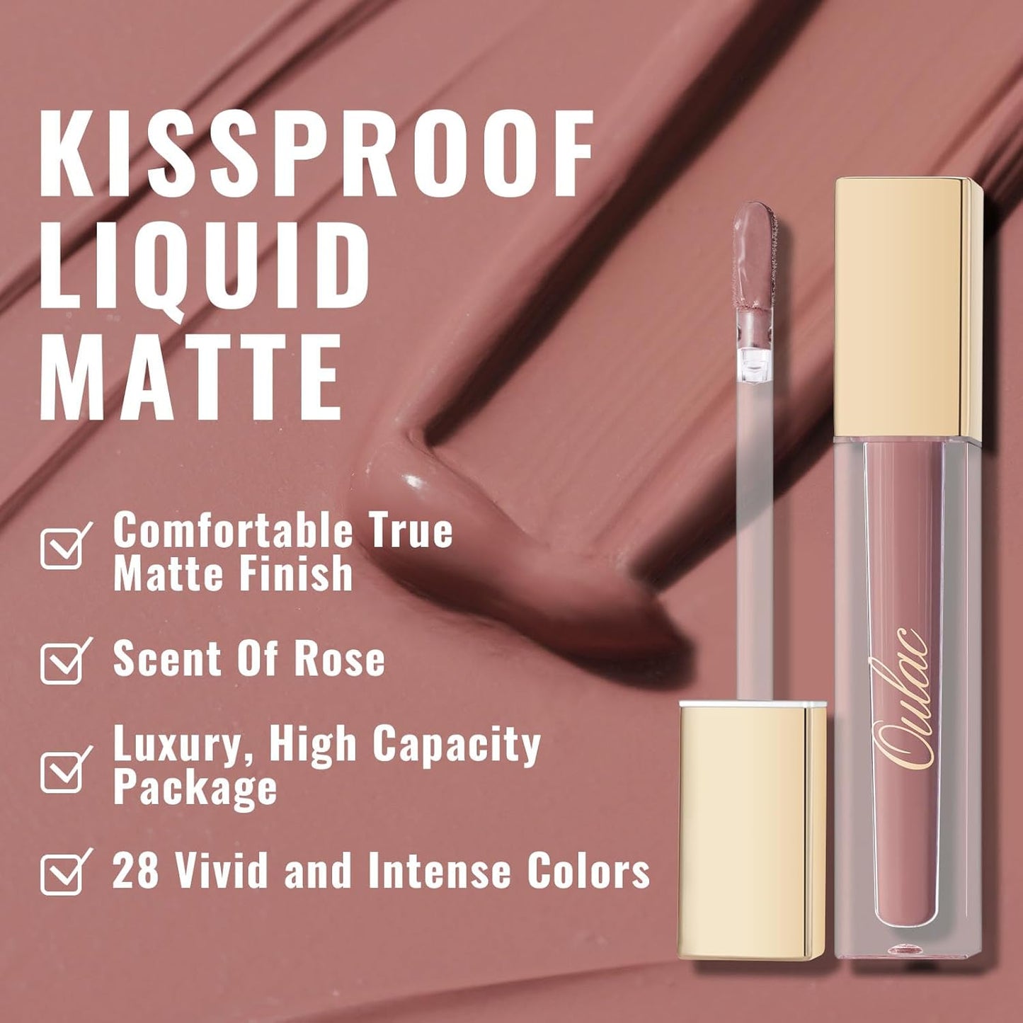 Oulac Matte Liquid Nude Lipstick for Women, Long Lasting Lipstick Waterproof Lip Stain, No Transfer, Creamy High Pigmented Formula with Rose Oil, Vegan & Cruelty-Free M28