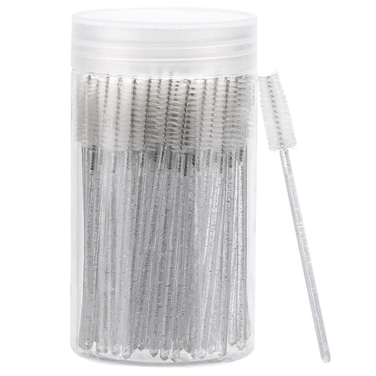 100 Pcs Disposable Mascara Wands, Crystal Eyebrow Spoolies Brush for Eyelash Extensions, Lash Brushes with Container (White)