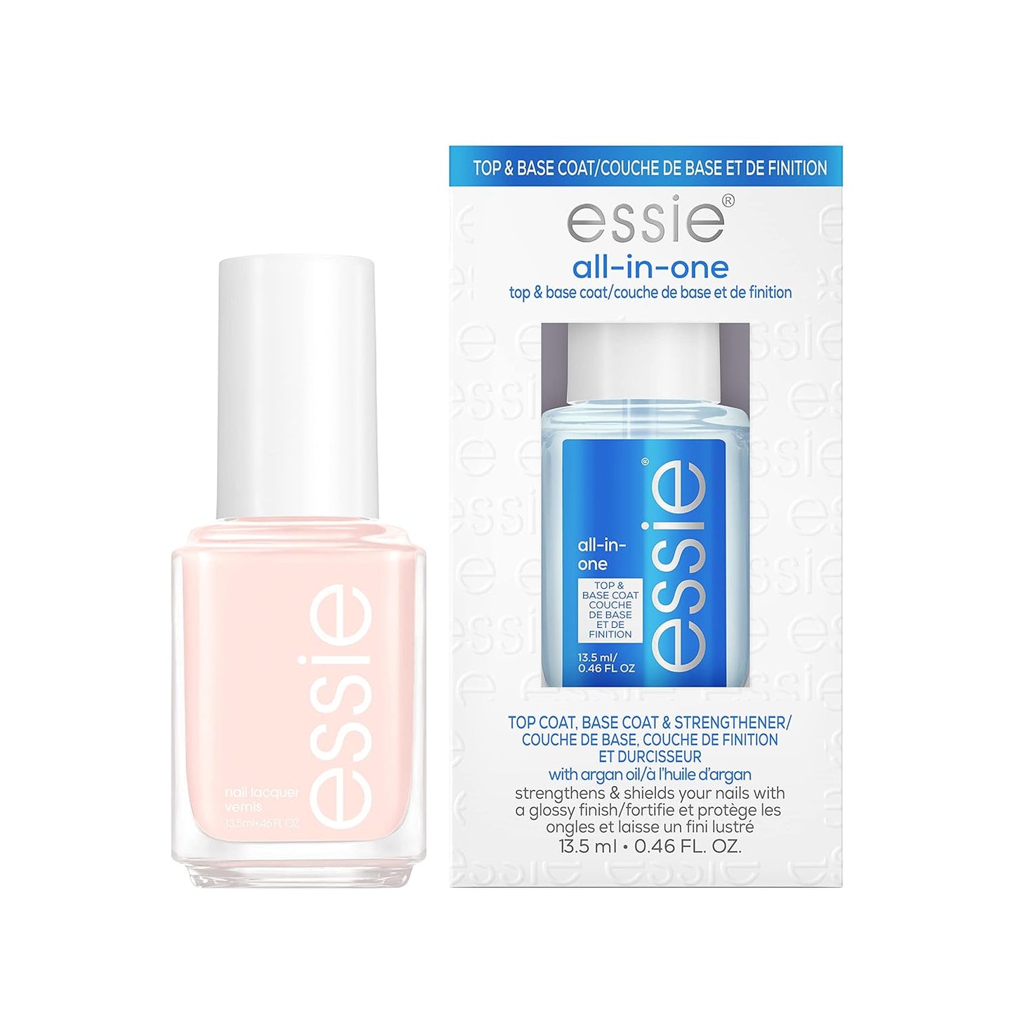 Essie Nail Polish Natural Mani Kit, Ballet Slippers, Sheer Pink Nail Polish + Essie All-In-One Base Coat +Top Coat + Strengthener, Gifts For Women And Men, 0.46 Fl Oz Each